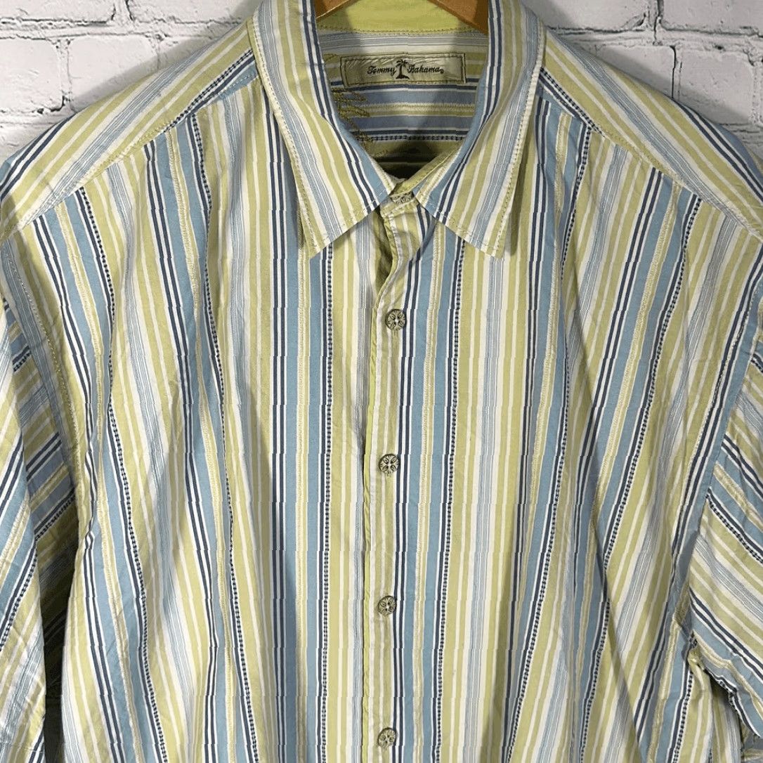 Tommy Bahama Tommy Bahama Shirt Striped Short Sleeve Silk Blend Yellow Blue XL Mens Button-Up Blue XL Mens 90s Size US XL / EU 56 / 4 - 2 Thumbnail