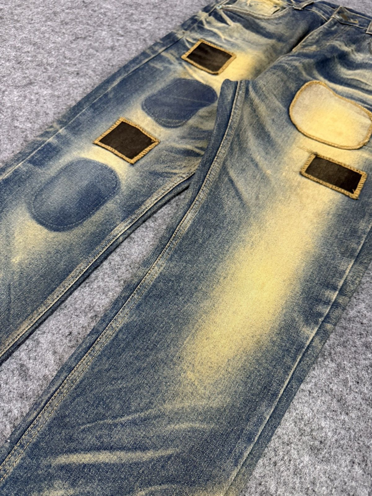 Japanese Brand Joge Martin Japan Mud Wash Rusty Patchwork Tapered Jeans Size US 31 - 6 Thumbnail