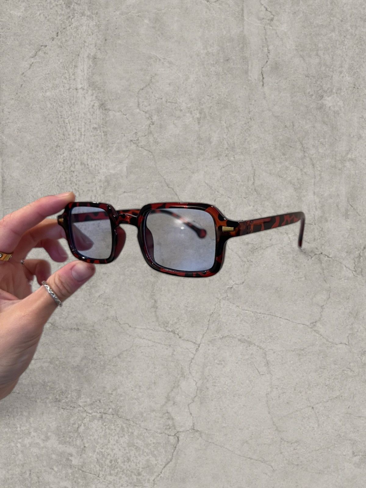 Japanese Brand UV400 square sunglasses in brown with blue lens. One size. Size ONE SIZE - 1 Thumbnail