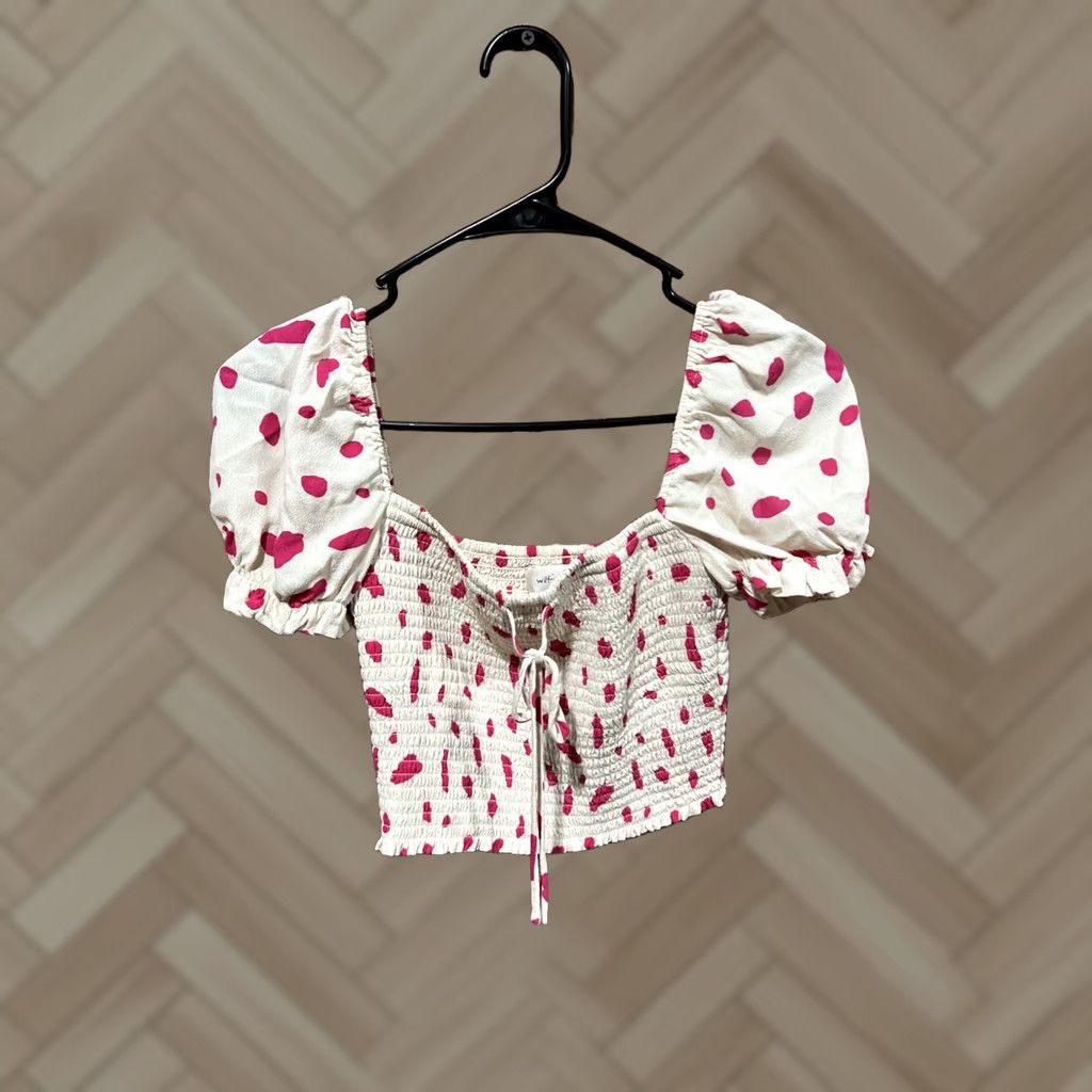 Aritzia Aritzia Blouse Shirt Pink Polka Dot Cropped Women's Small Size S / US 4 / IT 40 - 1 Thumbnail