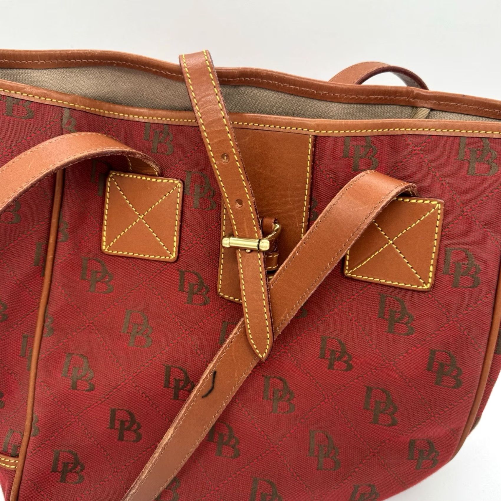 Dooney & Bourke VTG Dooney & Bourke Satchel Purse Handbag Medium Orange Leather Monogram Khaki Beige Size ONE SIZE - 4 Thumbnail