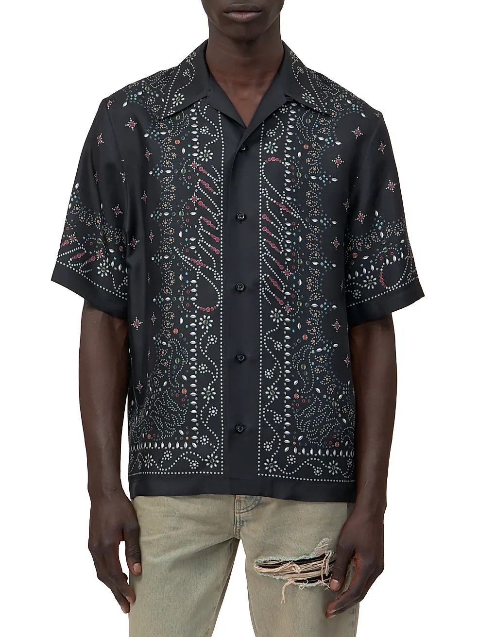 Amiri os11x0326 Stud Silk Bowling Shirt in Black Size US L / EU 52-54 / 3 - 1 Thumbnail