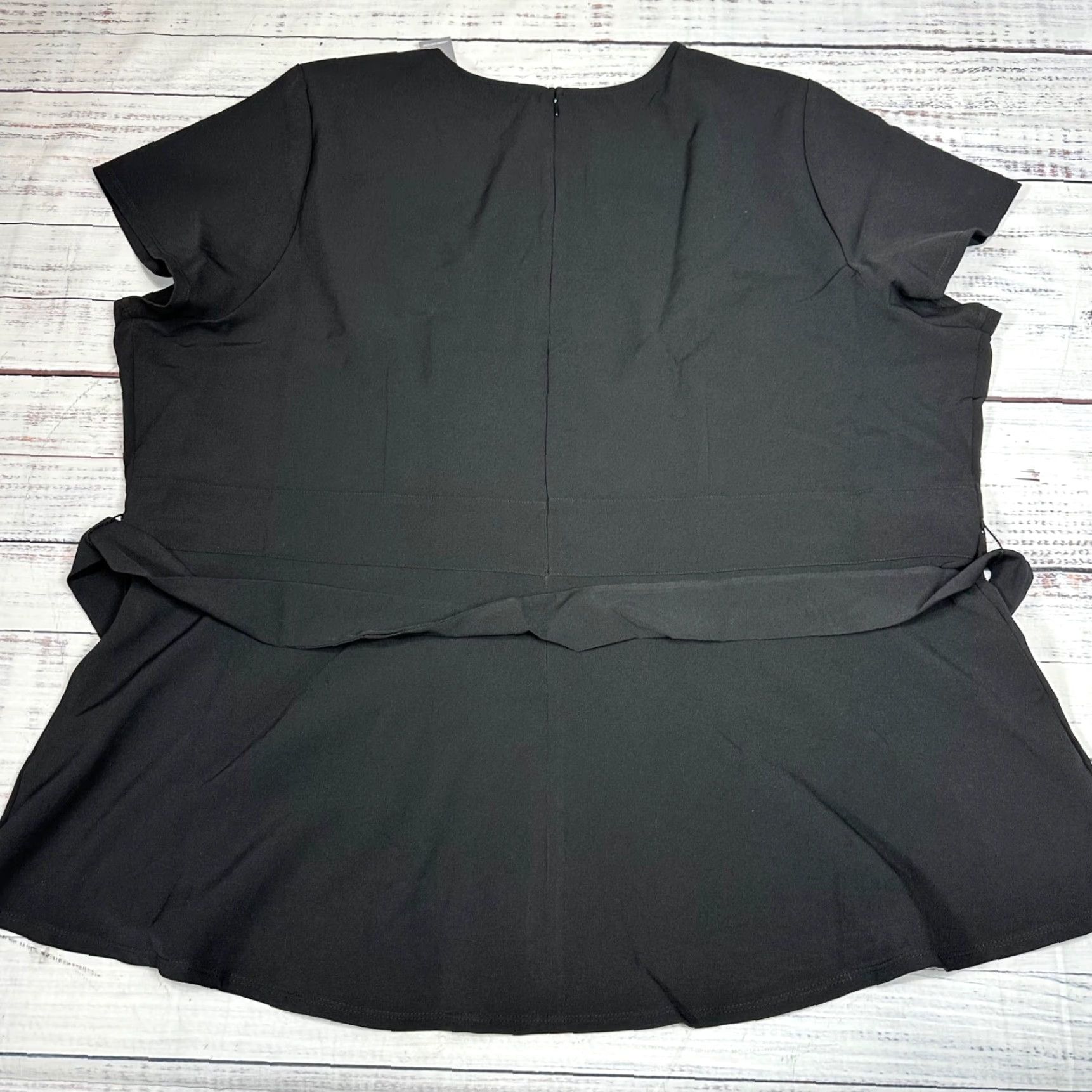 Vintage Lane Bryant Womens Blouse Shirt Plus 30/32 Black Cap Sleeve Tie Waist Back Zip New Size 4XL / US 24-26 - 4 Thumbnail