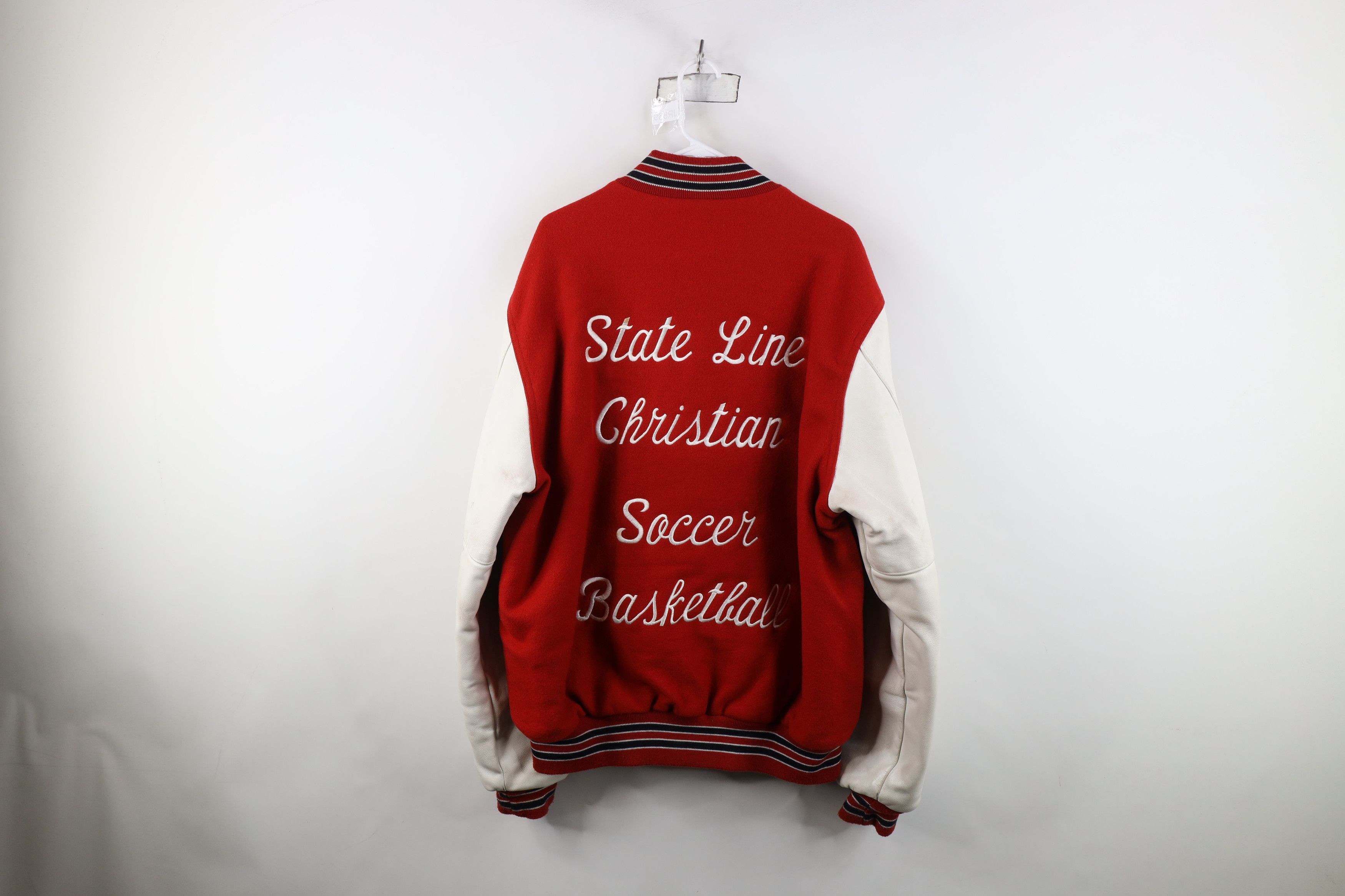Vintage Vintage 90s Streetwear Long Varsity Letterman Jacket Red USA Size US XL / EU 56 / 4 - 14 Thumbnail