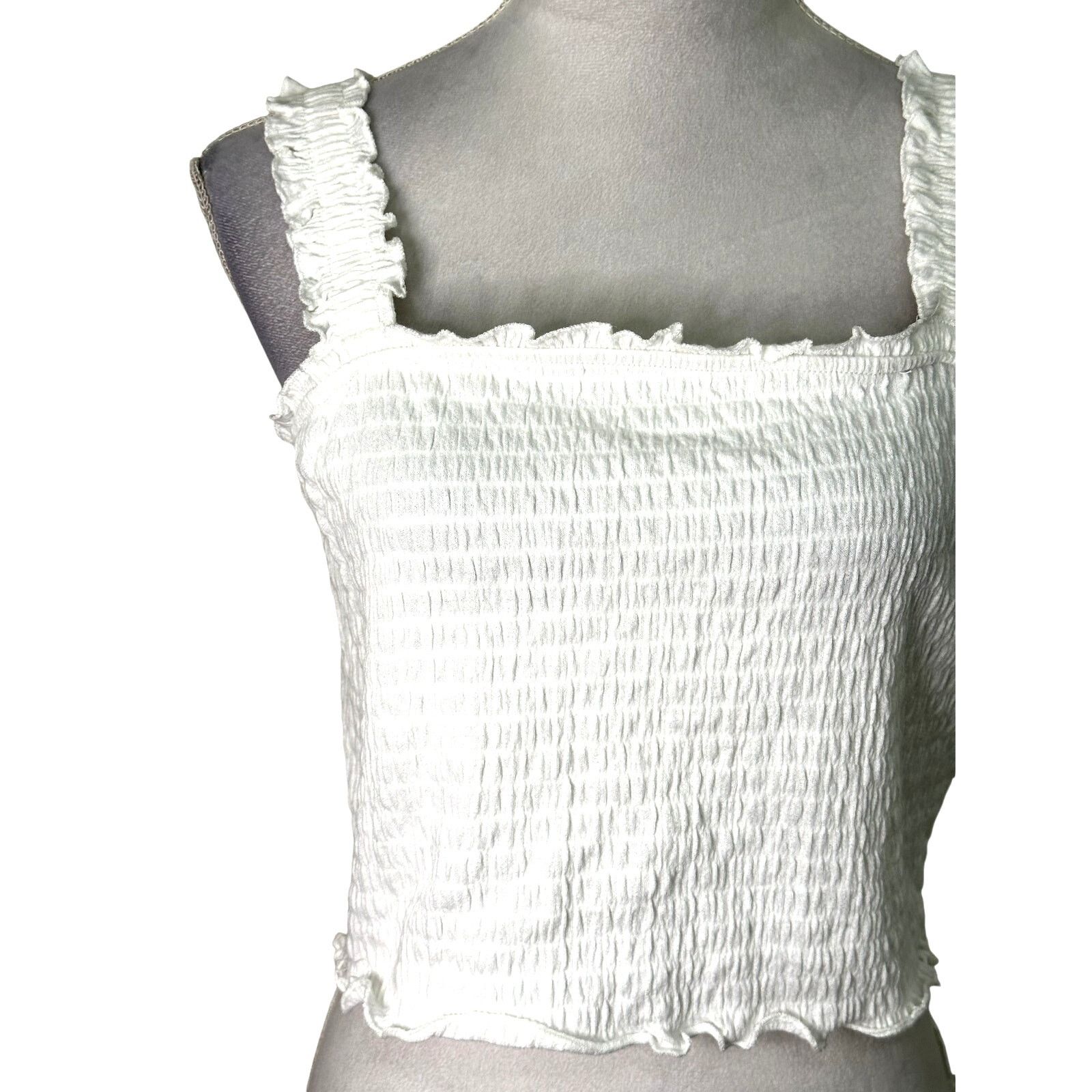 Other Vero Moda Cropped Tank Top Frill Smocked White Womens XL NWT Size XL / US 12-14 / IT 48-50 - 3 Thumbnail