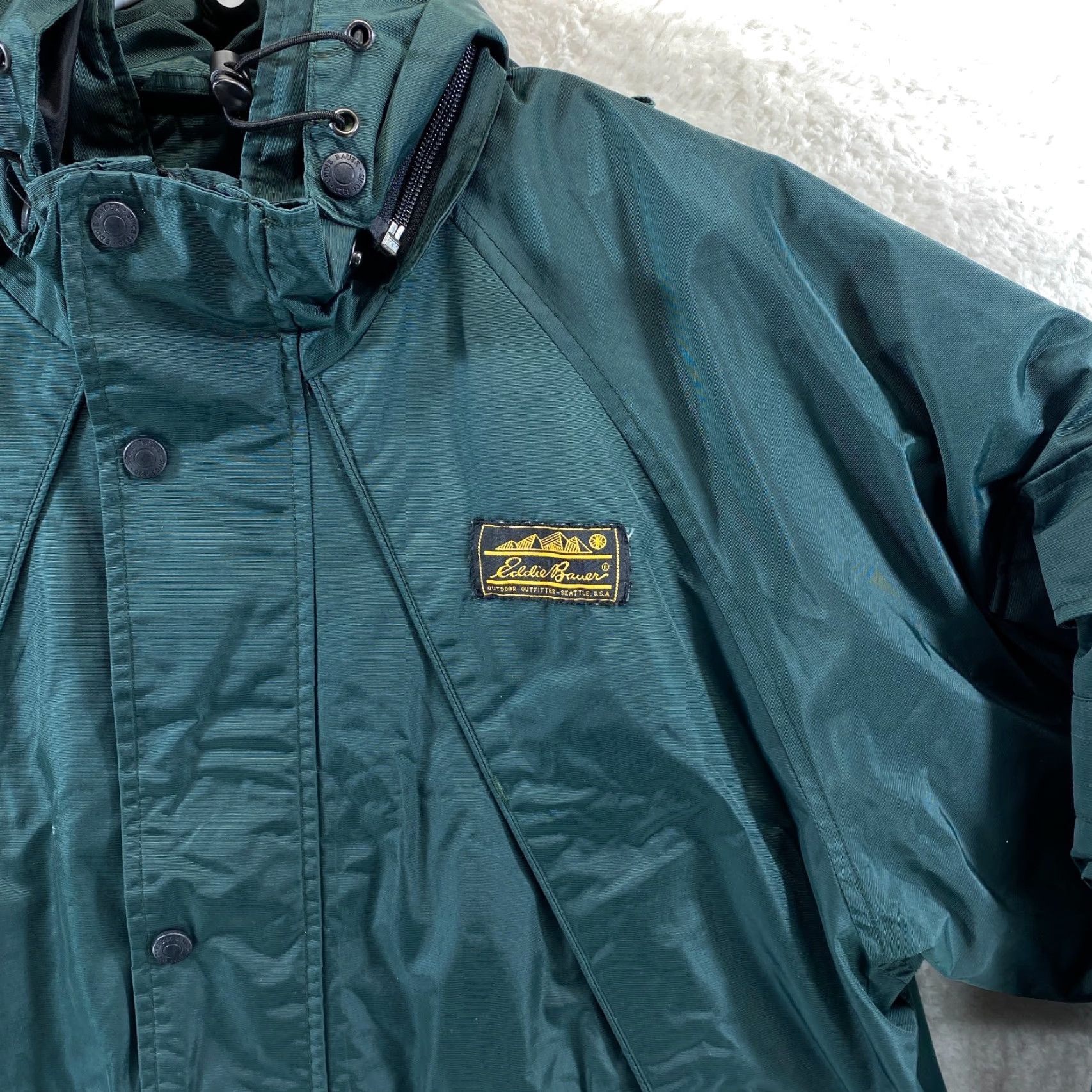 Eddie Bauer VINTAGE Eddie Bauer Mens S Green Hooded Windbreaker Nylon Jacket Zipper Pockets Full Zip - VTG Size US S / EU 44-46 / 1 - 5 Thumbnail