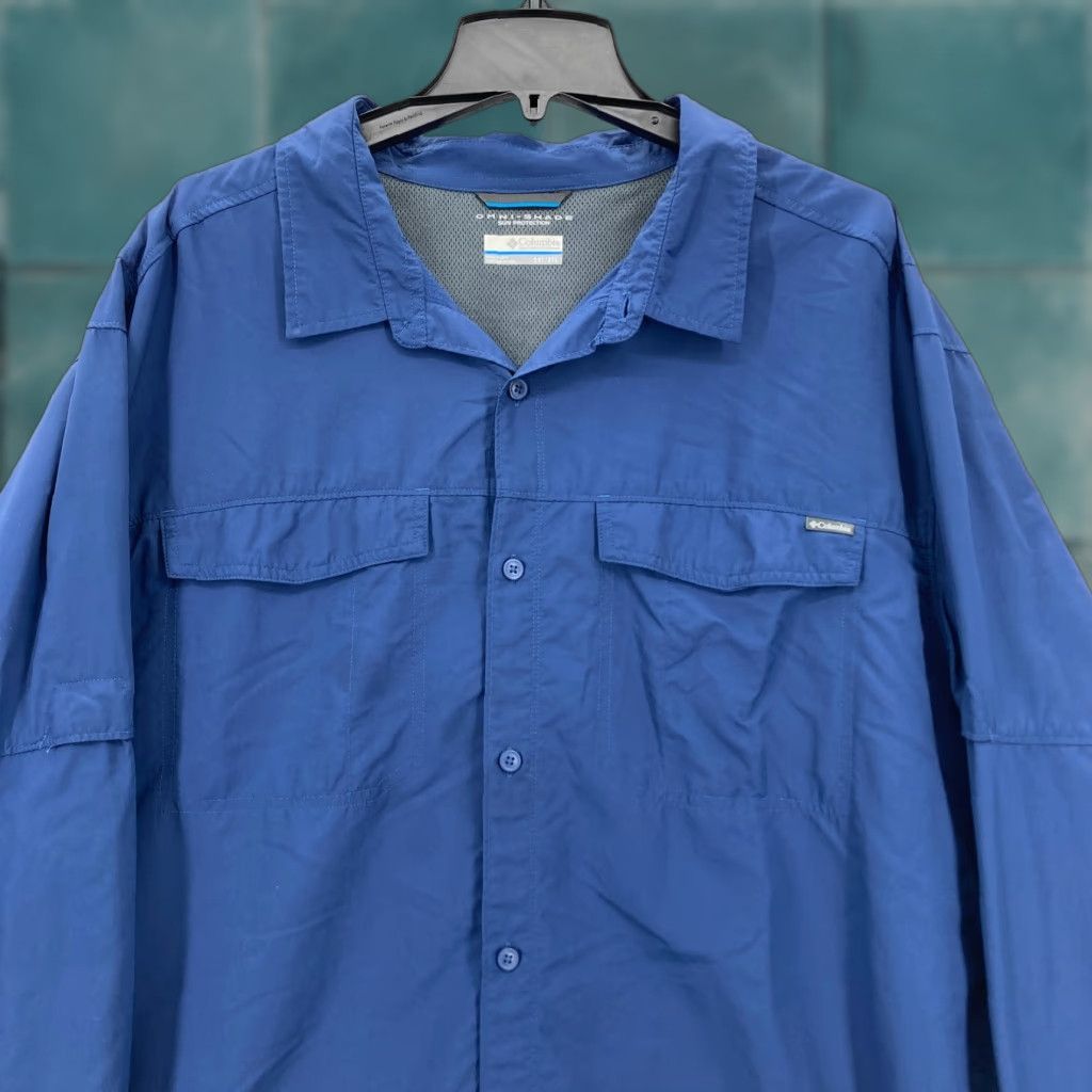 Vintage Columbia Button-Up Shirt Mens 3XT Blue Nylon Lightweight Vented Roll Tab Sleeve Fishing Hiking Size US XXL / EU 58 / 5 - 1 Thumbnail
