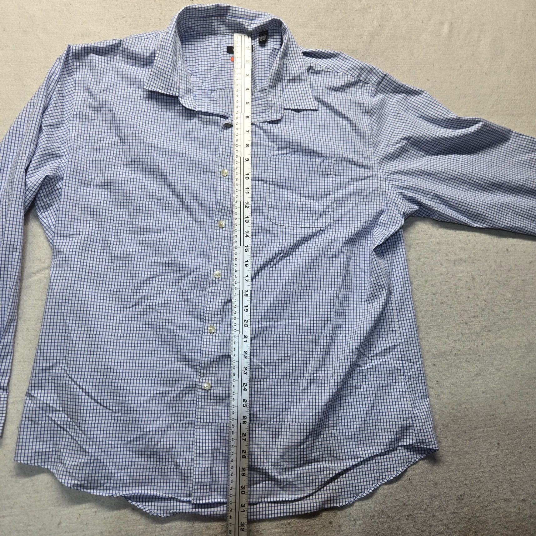 Van Heusen VanHeusen Shirt Men 2XL Blue Plaid Button-Down Long Sleeve Cotton Blend Regular Fit Size US XXL / EU 58 / 5 - 6 Thumbnail