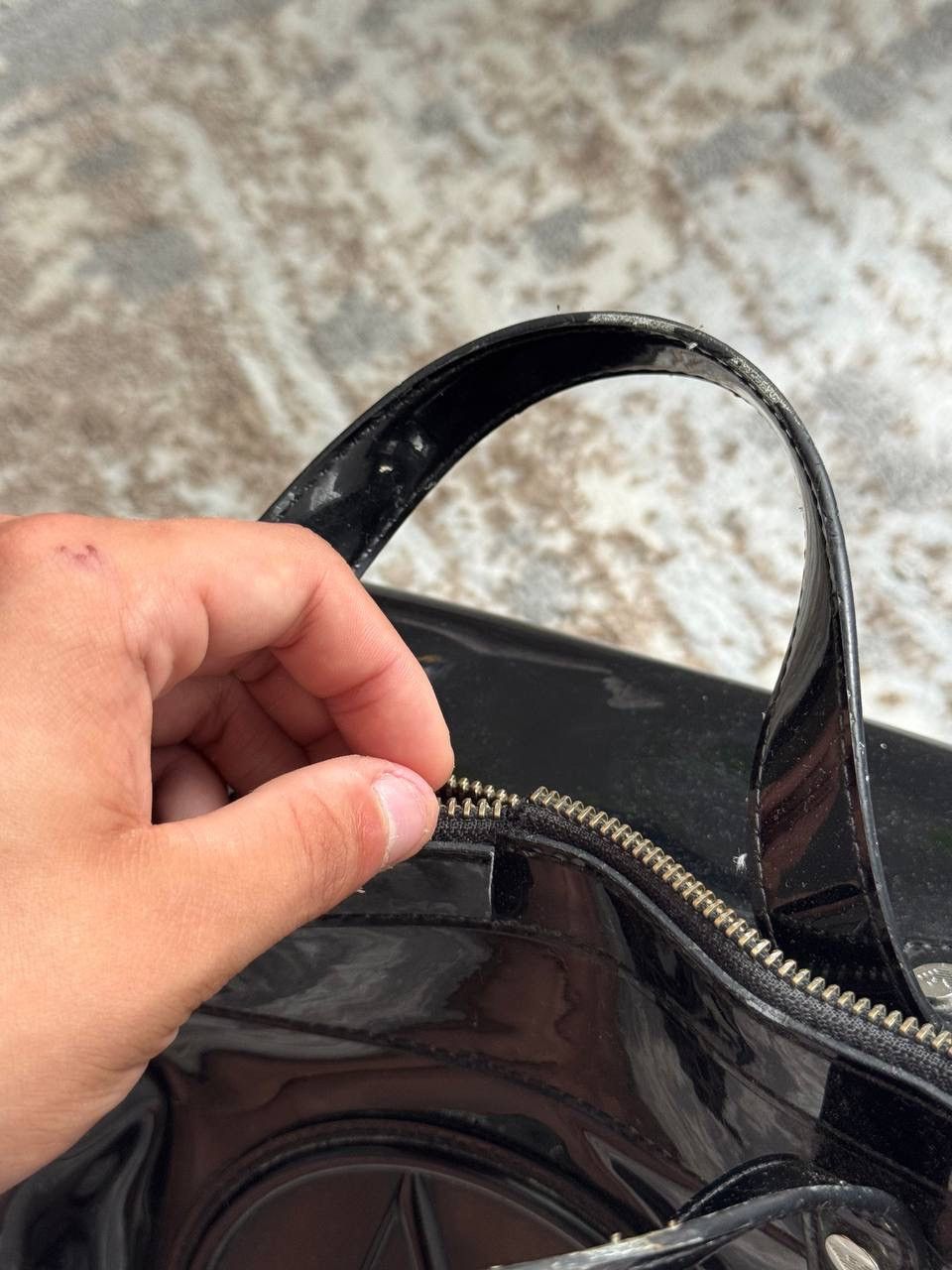 Emporio Armani Armani Jeans Black Patent Handbag Tote Bag Icon Logo Size ONE SIZE - 5 Thumbnail
