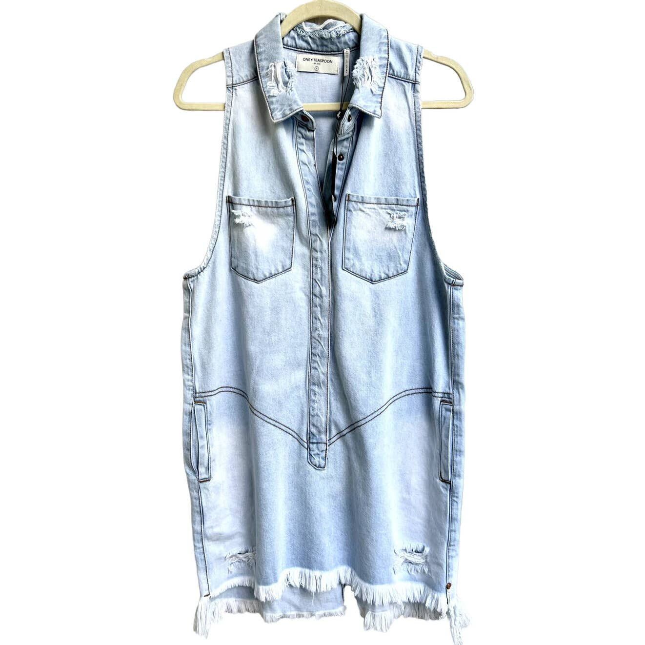 image of One Teaspoon Frayed Distressed Denim Braxton Dress Small New in Blue, Women's