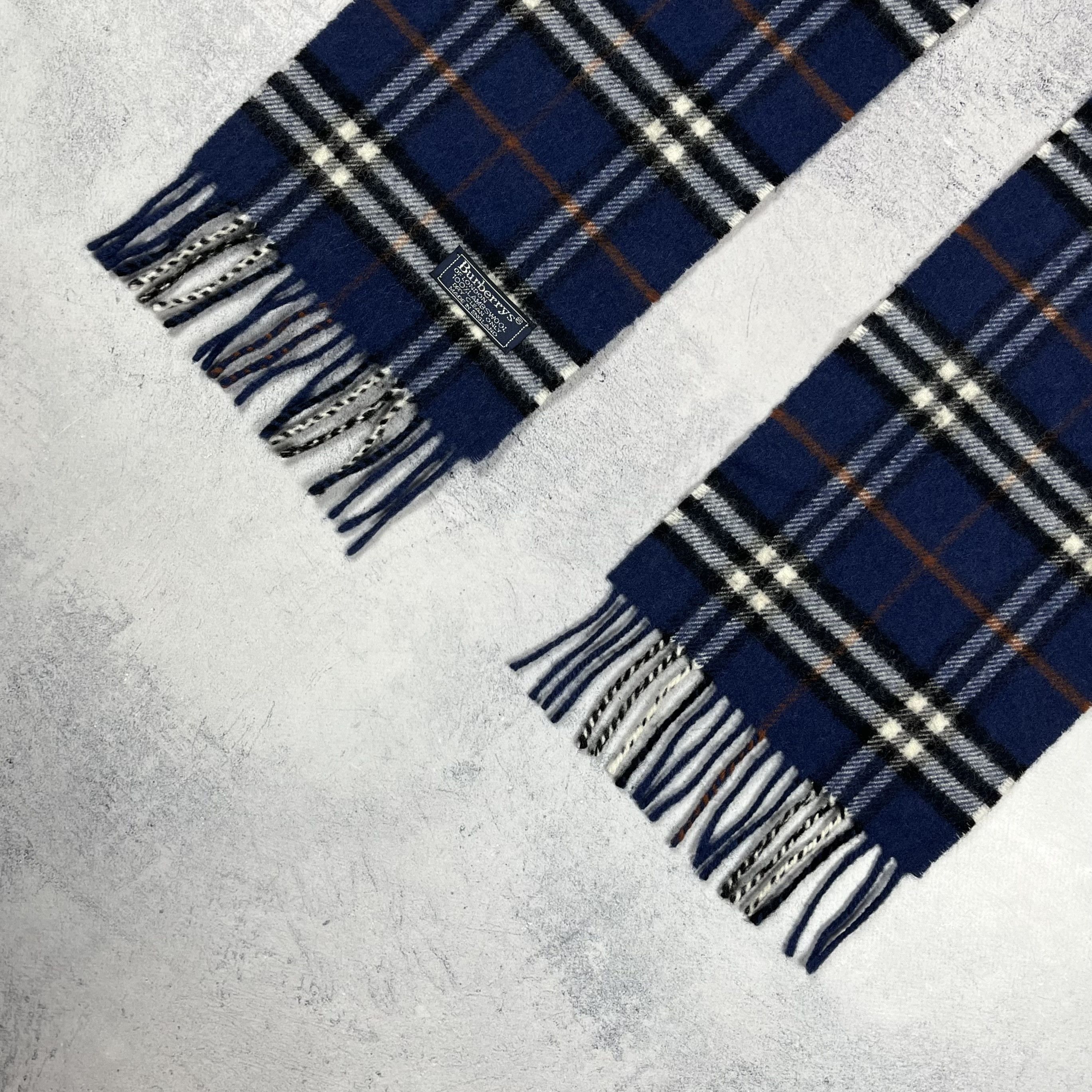 Burberry Vintage Burberrys Nova Check Blue Wool Scarf 90’s Size ONE SIZE - 10 Thumbnail