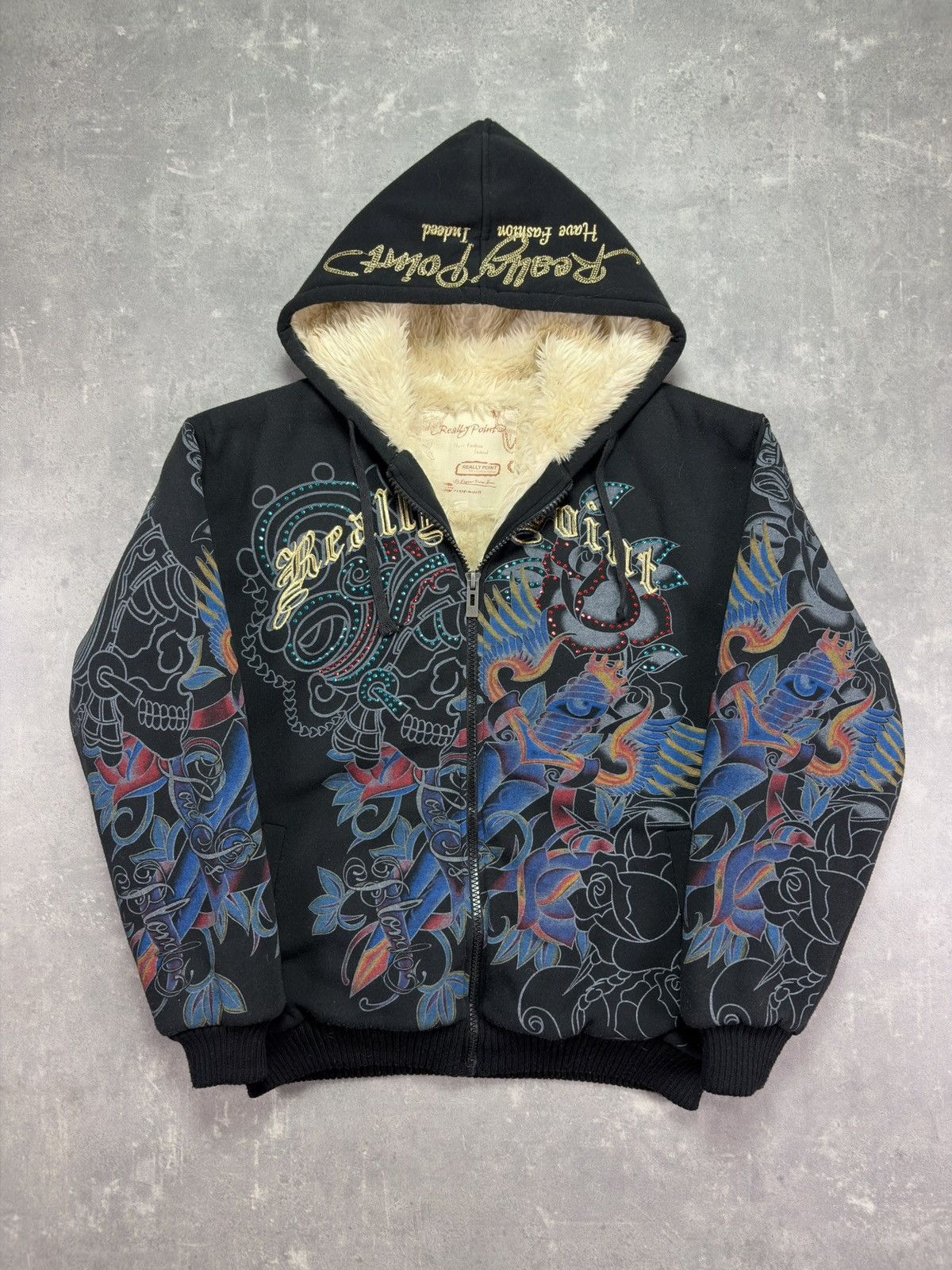 Ed Hardy Really Point Faux Fur Sherpa AOP Printed Zip Hoodie XXL Size US XXL / EU 58 / 5 - 1 Thumbnail