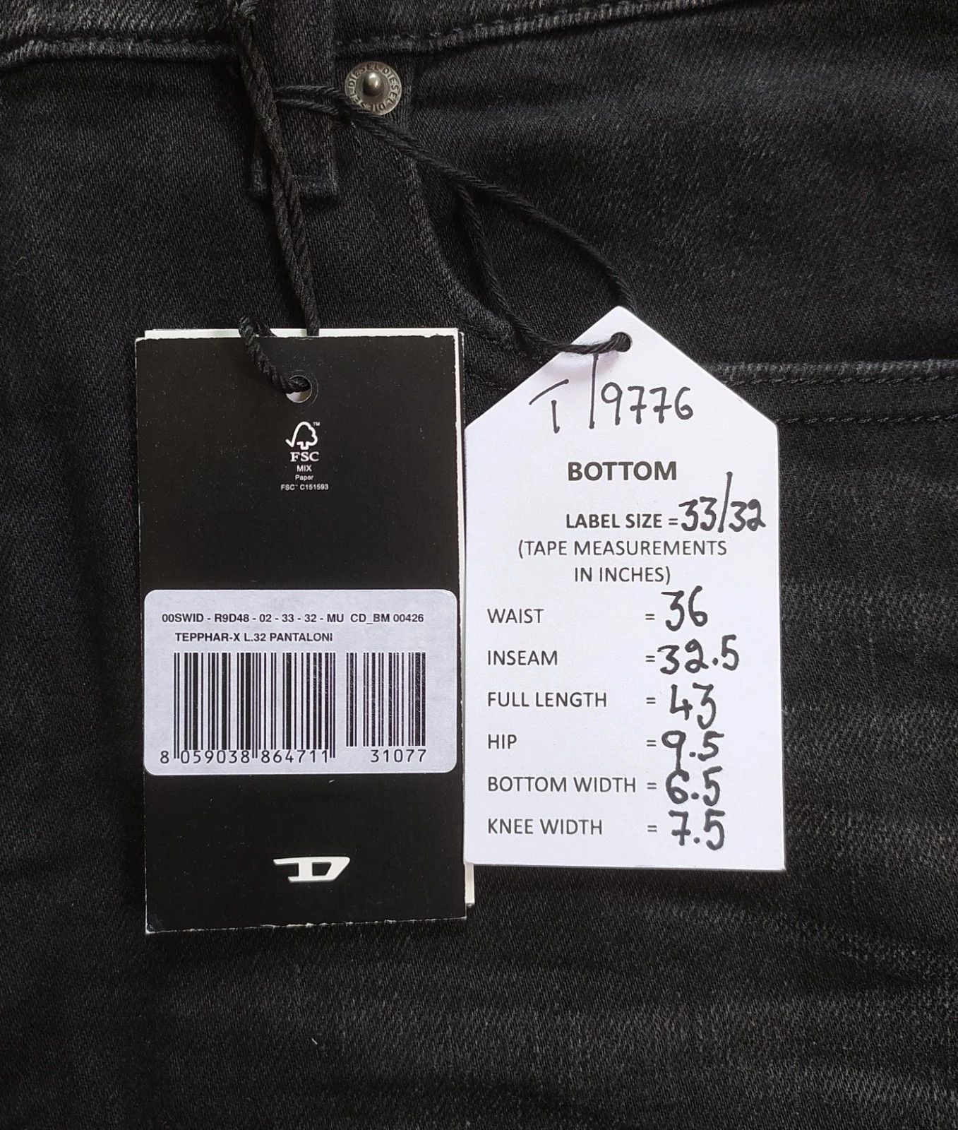 Diesel Diesel TEPPHAR-X L.32 MENS JEANS T/9776 Size US 33 - 6 Thumbnail