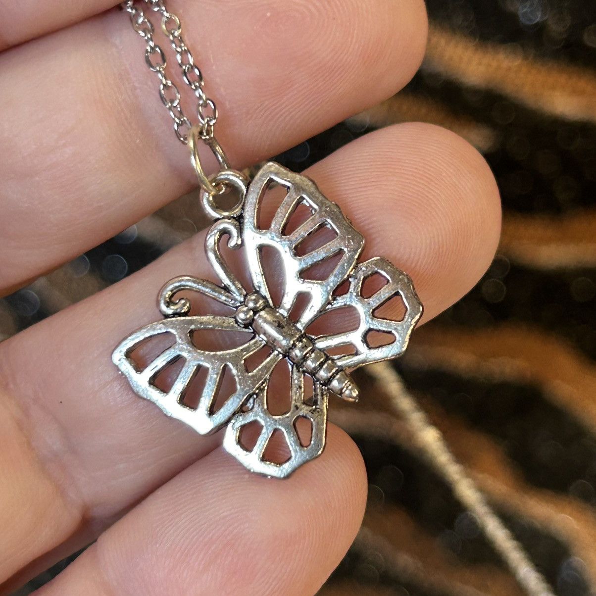 Handmade Handcrafted vintage butterfly pendant on chain necklace Size ONE SIZE - 1 Thumbnail