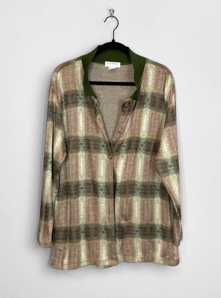 Express Chic Oversized Plaid Shirt with Green Collar Size M / US 6-8 / IT 42-44 - 2 Thumbnail