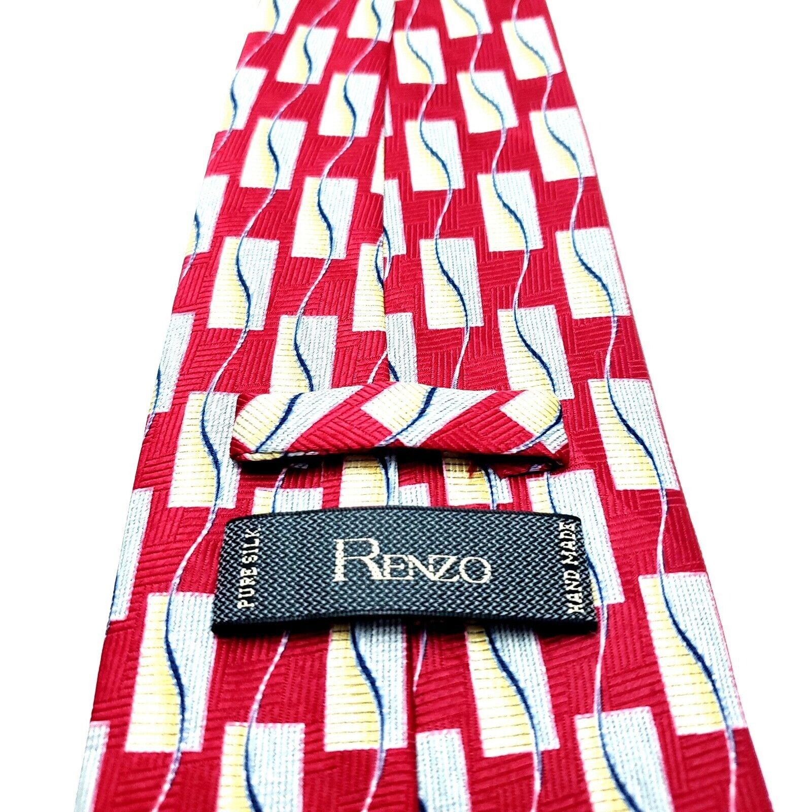 Vintage Renzo Polyester Tie Print Red Geometric Size ONE SIZE - 4 Thumbnail