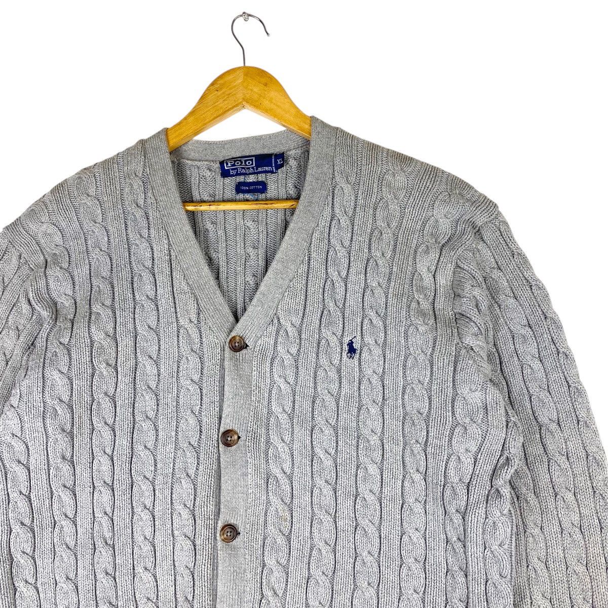 Polo Ralph Lauren × Vintage 💥 VTG POLO RALPH LAUREN CABLE KNIT CARDIGAN SWEATER Size US XL / EU 56 / 4 - 3 Thumbnail