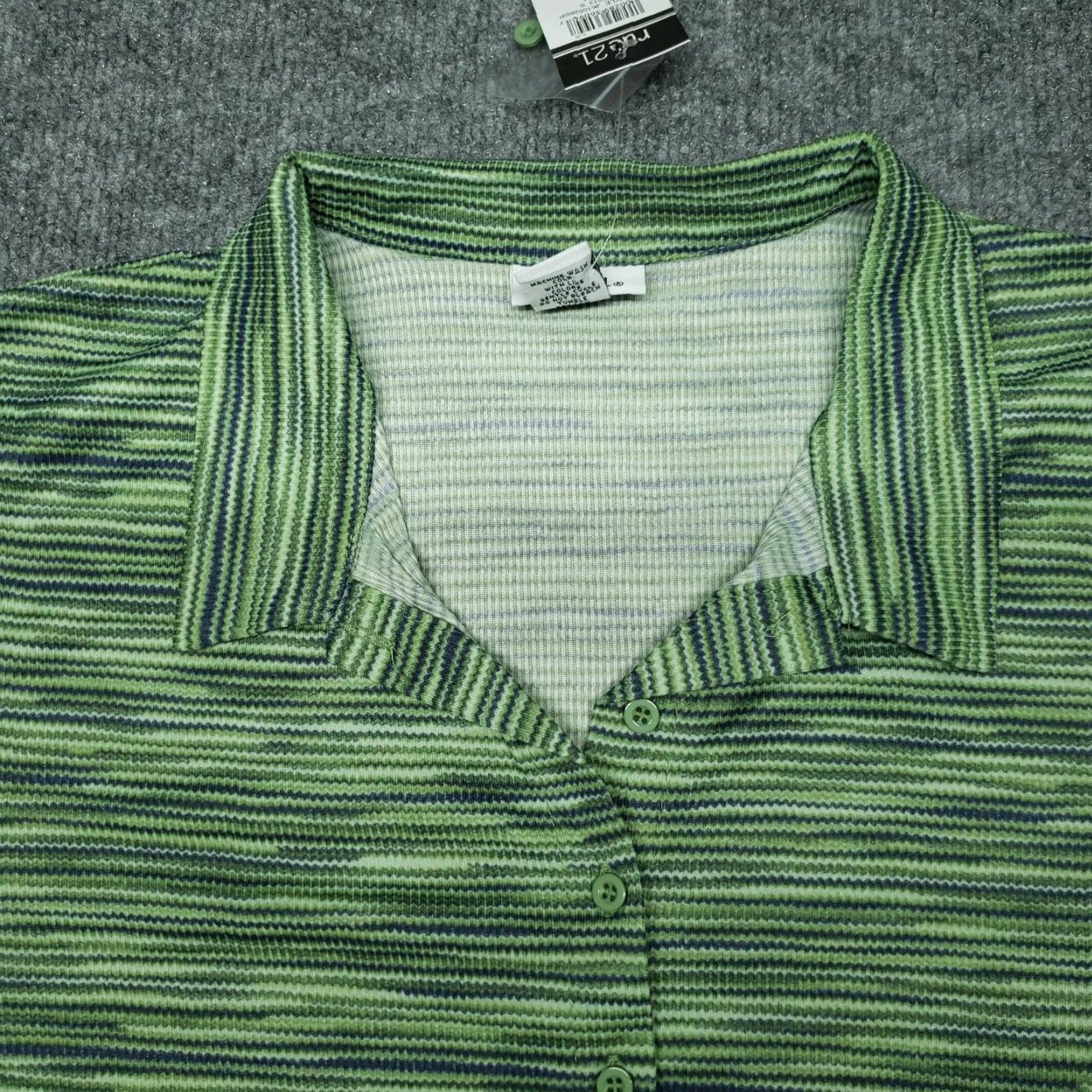 Vintage Rue21 Shirt Womens L Green Button Up Collared Space Dye Stretch Top New Size L / US 10 / IT 46 - 2 Thumbnail