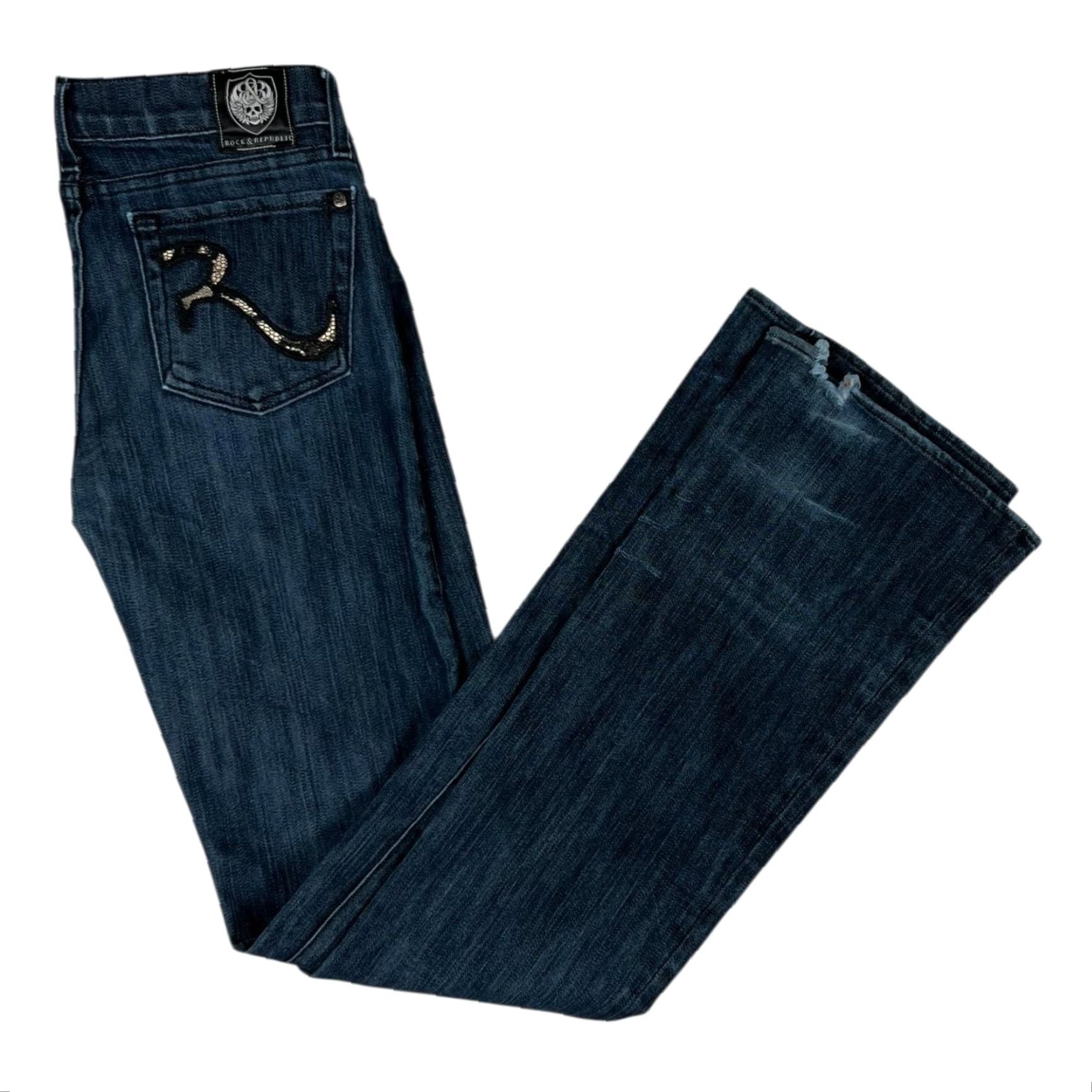Vintage Rock & Republic Jeans Womens 27 Dark Wash Bootcut Embellished Pockets Denim Size 27" / US 4 / IT 40 - 2 Thumbnail
