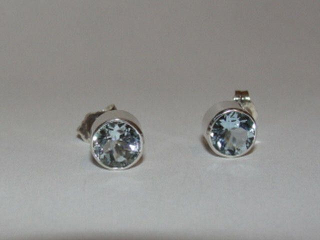 Handmade Silver Faceted Aquamarine Bezel Set Earring Birthstone March Size ONE SIZE - 1 Thumbnail