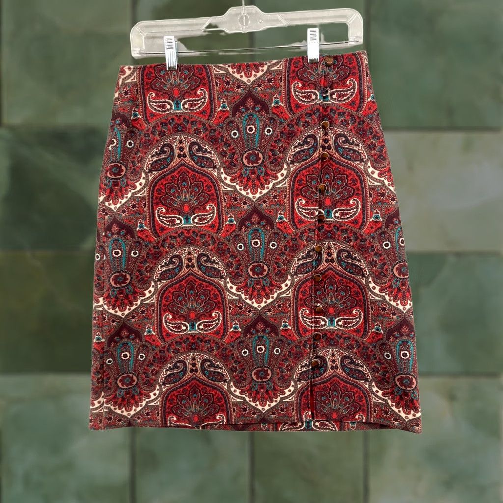 Talbots Talbots Skirt Womens 4 Red Paisley Pencil Straight Cotton Stretch Knee Length Vintage No Size 27" / US 4 / IT 40 - 1 Thumbnail