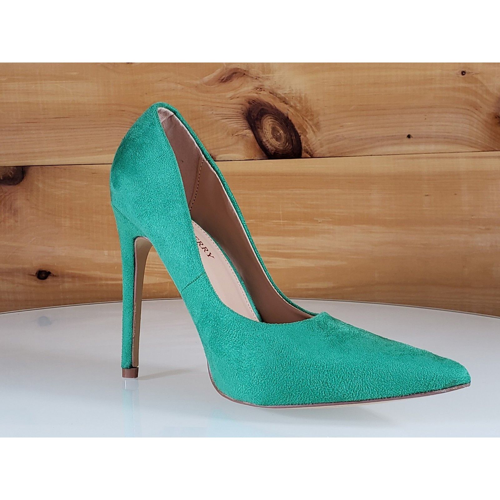 Other Red Cherry Milly Green Vegan Suede Pointy Toe Pump Shoe 4.5" Size US 9 / IT 39 - 4 Thumbnail