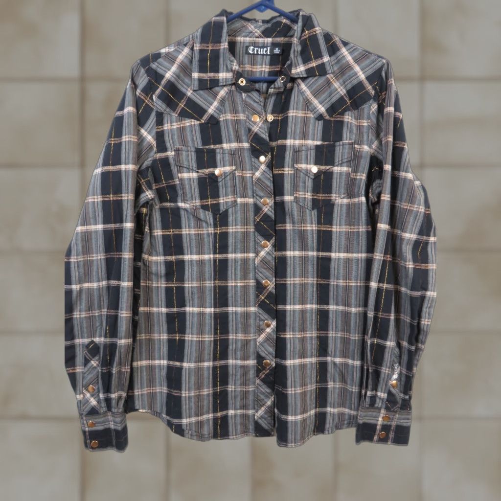 Vintage VINTAGE Cruel Gray Black Plaid snap down ranch cattle Western wear woman M shirt Size M / US 6-8 / IT 42-44 - 1 Thumbnail