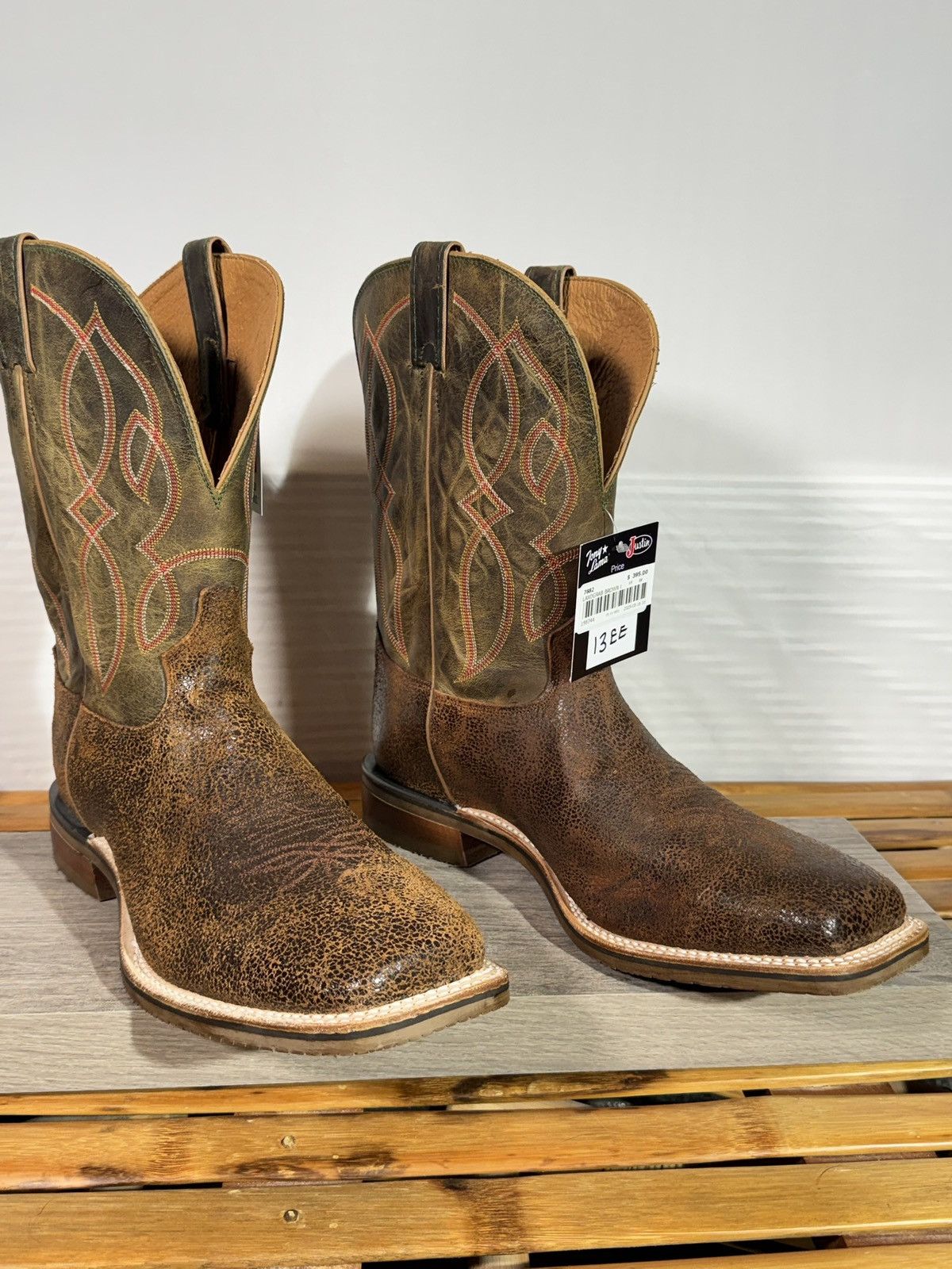 Tony Lama Men\'s Ol\' Buck Tan Cowboy Boots 10.5D Style 6152 Vintage Old West Mens Burnt Tan Leather Cowboy Boots, Square Toe  main image 2