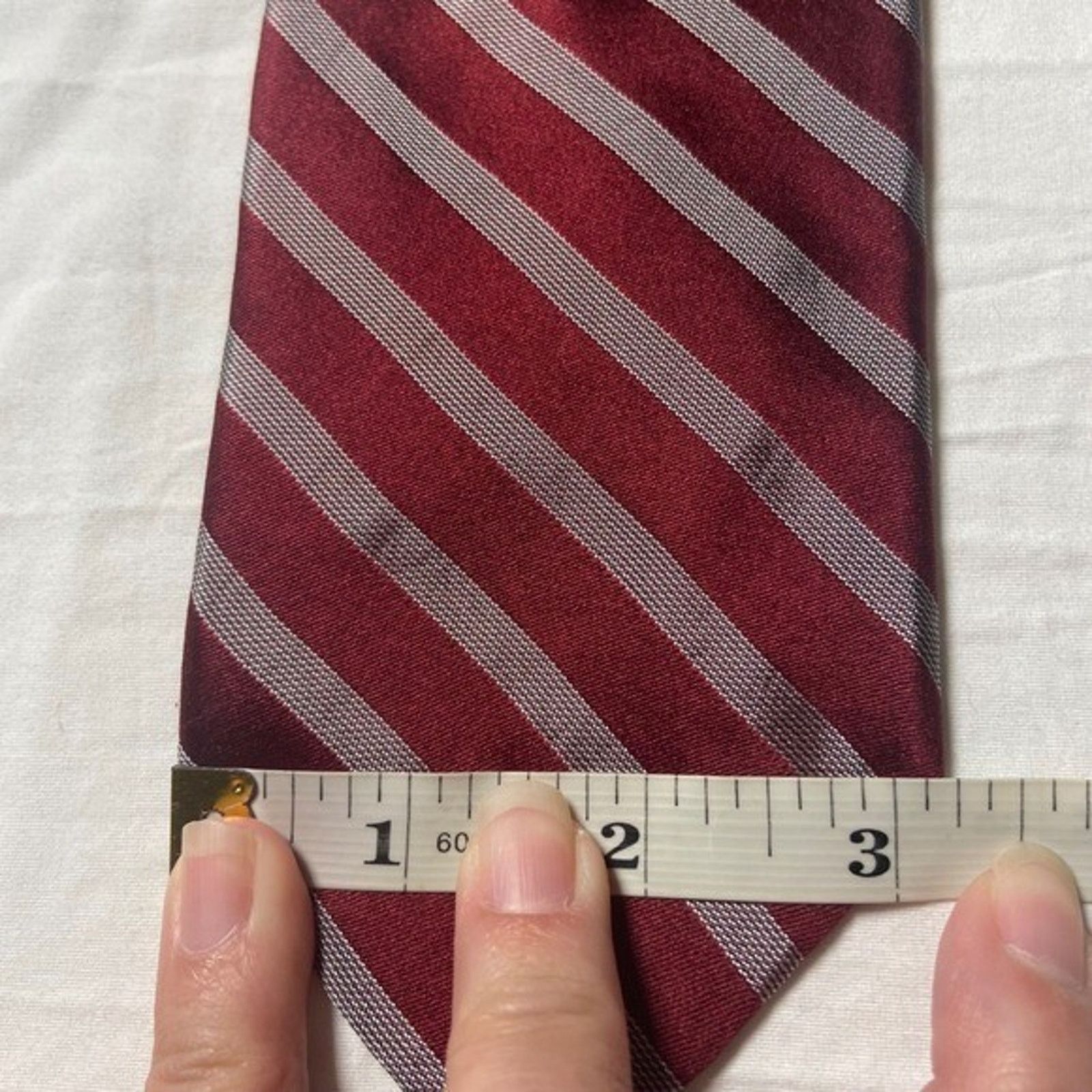 DKNY DKNY Striped Necktie Burgundy Red Gray Silk Business Career Size ONE SIZE - 3 Thumbnail