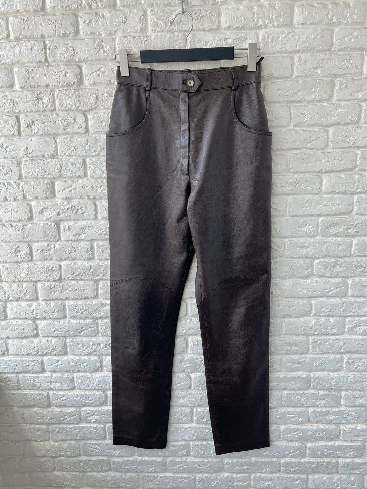 Hermes Hermes Paris Brown Leather Logo Pants Size 27" / US 4 / IT 40 - 1 Thumbnail