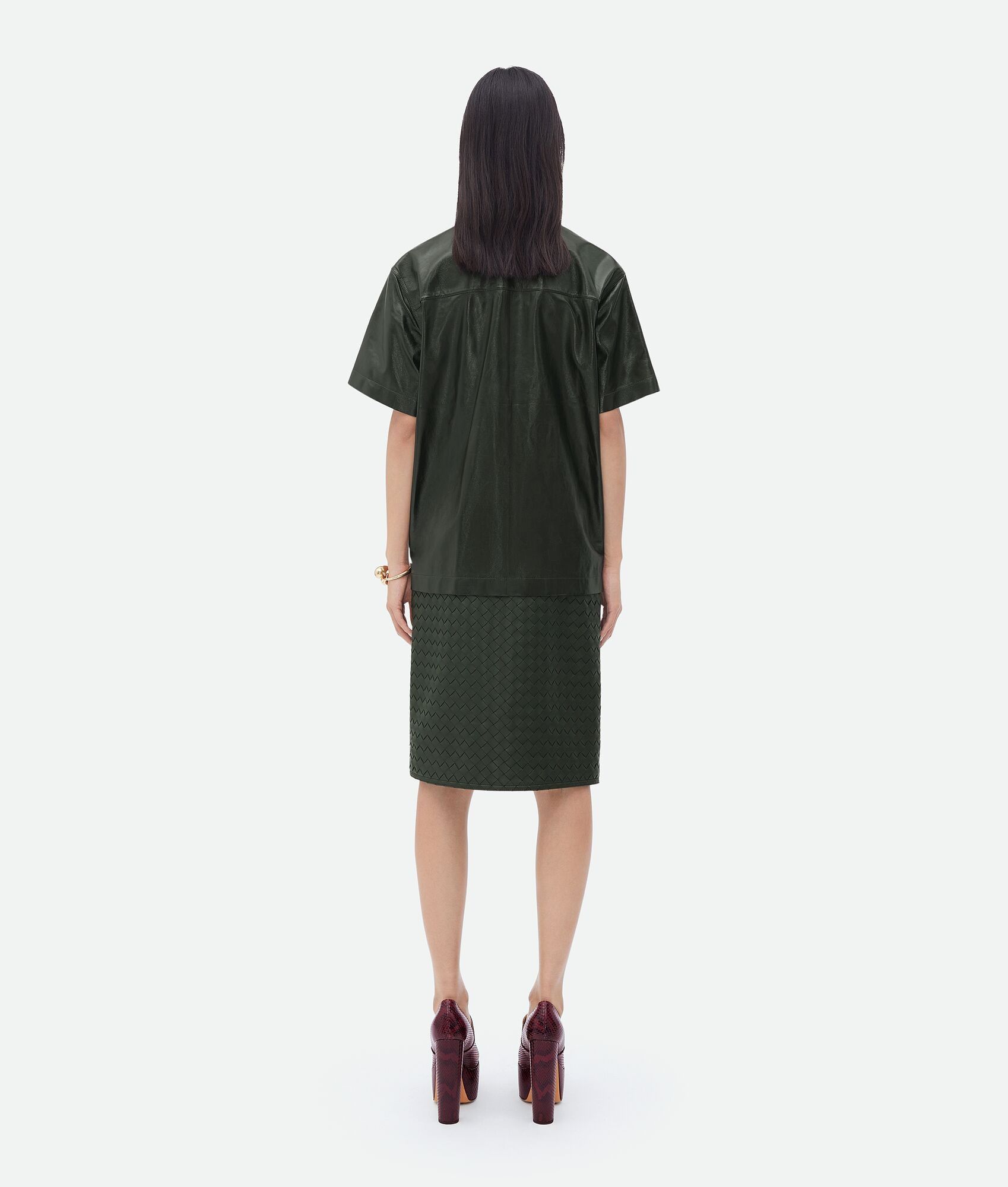 Bottega Veneta o1n1vont0525 Shiny Leather Shirt in Dark Green Size XS / US 0-2 / IT 36-38 - 3 Thumbnail