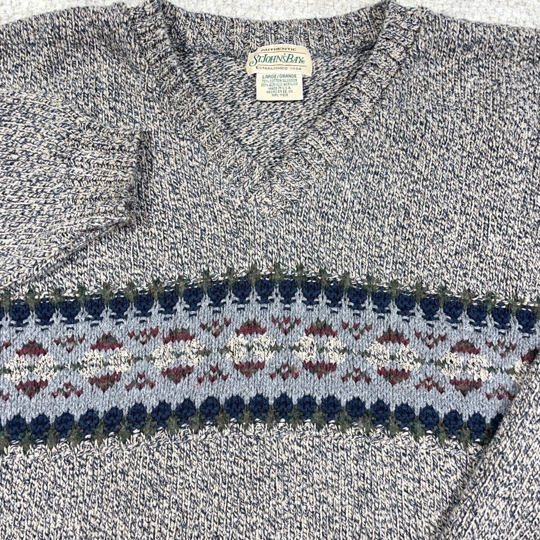 Vintage VINTAGE St. John's Bay Sweater Men L Gray V-Neck Heavy Knit 90s Nordic USA Made Size US L / EU 52-54 / 3 - 2 Thumbnail