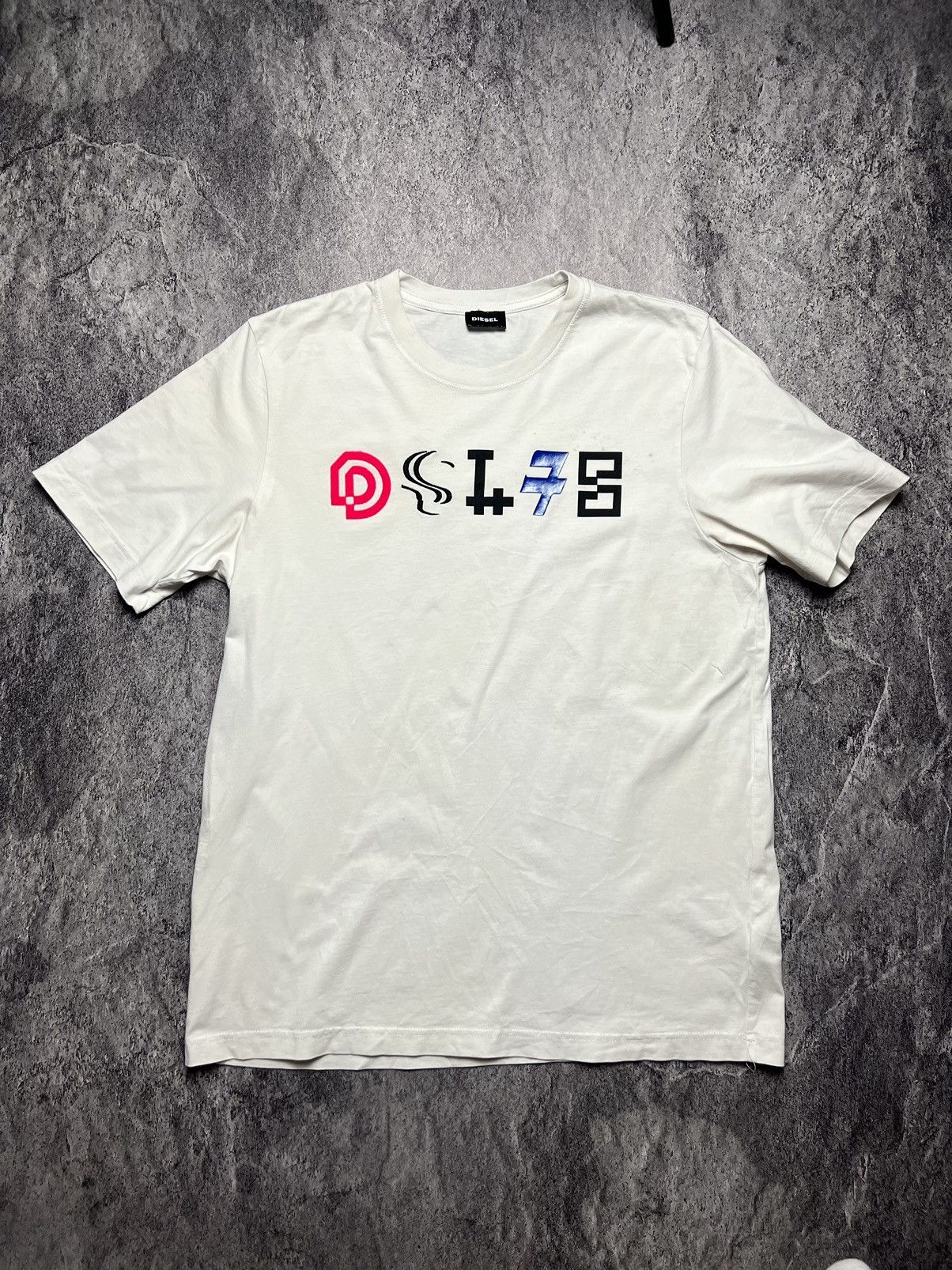 Pre-owned Diesel Y2k  Designer Abstract Symbols Archival Japan Tee 00s In White