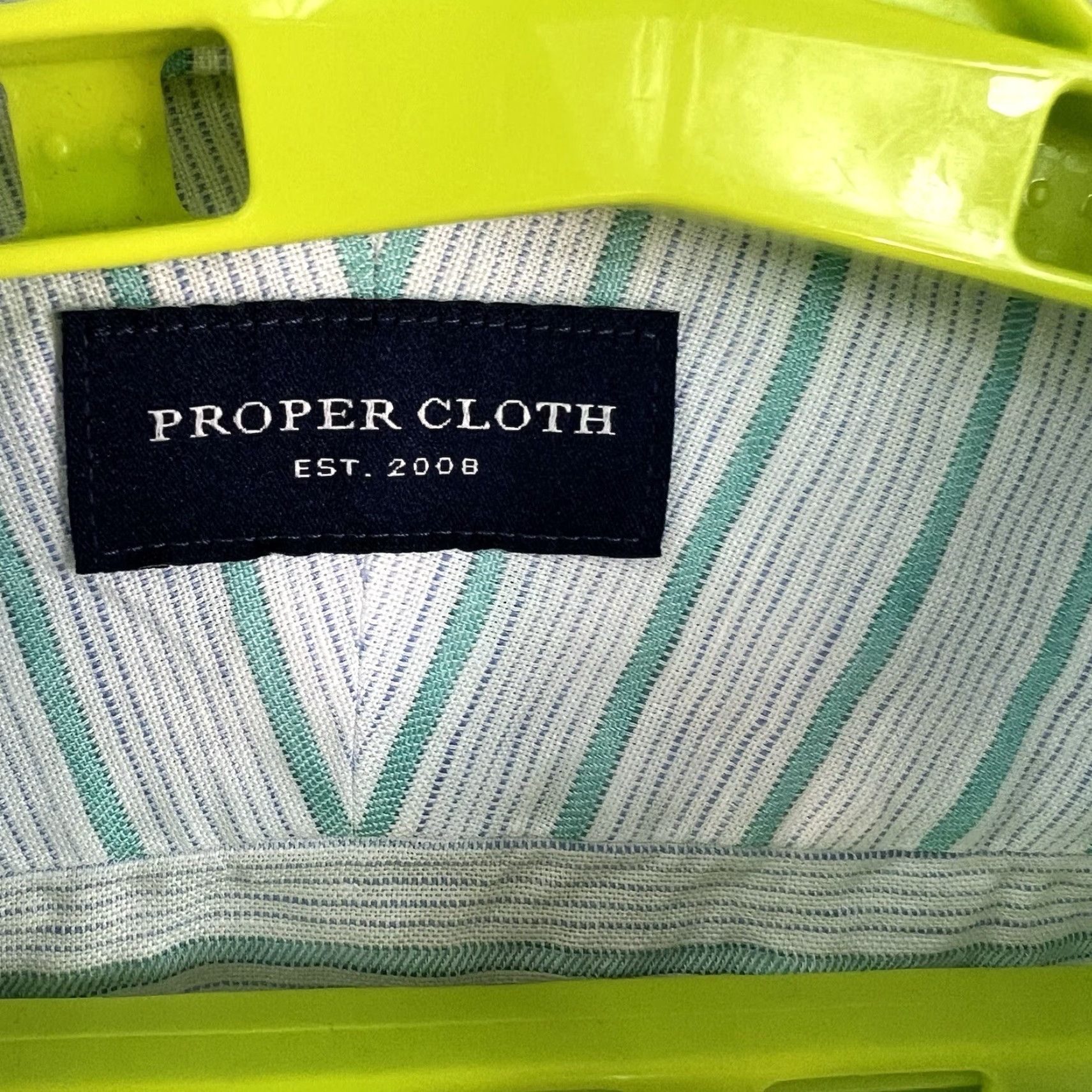 Proper Cloth VINTAGE Proper Cloth Shirt Casual Button-Up Long Sleeve Men's 4XL Green White Striped Linen, All Seasons Size US XXL / EU 58 / 5 - 4 Thumbnail