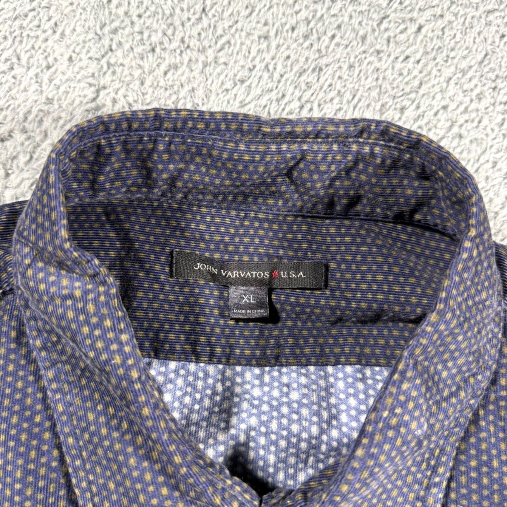 John Varvatos John Varvatos Blue Corduroy Shirt Men XL Polka Dot All Over Print Button Size US XL / EU 56 / 4 - 3 Thumbnail