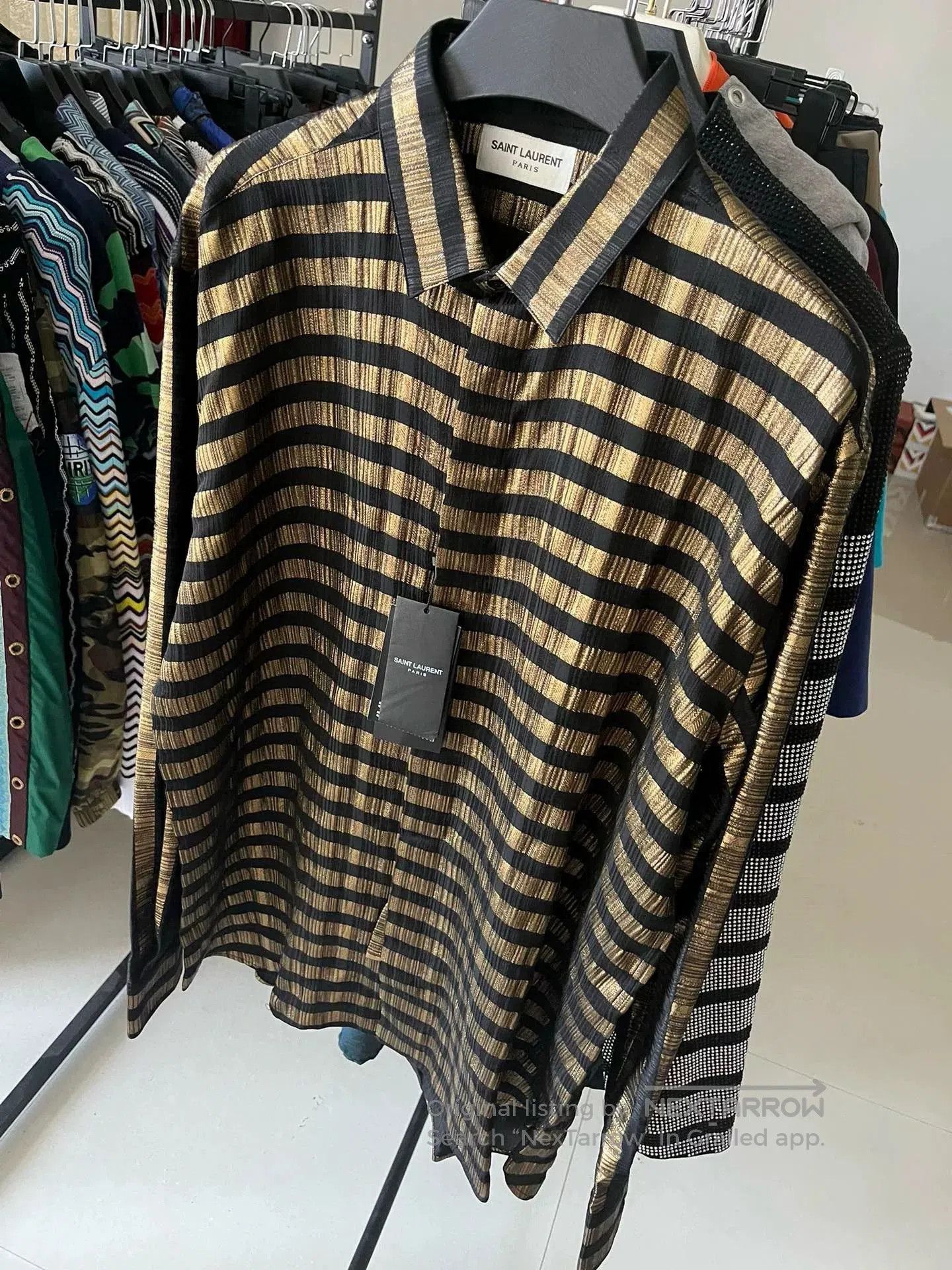 Saint Laurent Paris Saint Laurent Runway Black Gold Striped Silk Shirt. Size US XXS / EU 40 - 2 Thumbnail