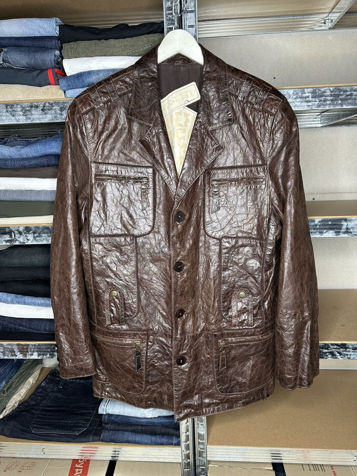 Fratelli Rossetti Fratelli Rossetti Brown Military Leather Jacket Size 48 Size US M / EU 48-50 / 2 - 1 Thumbnail