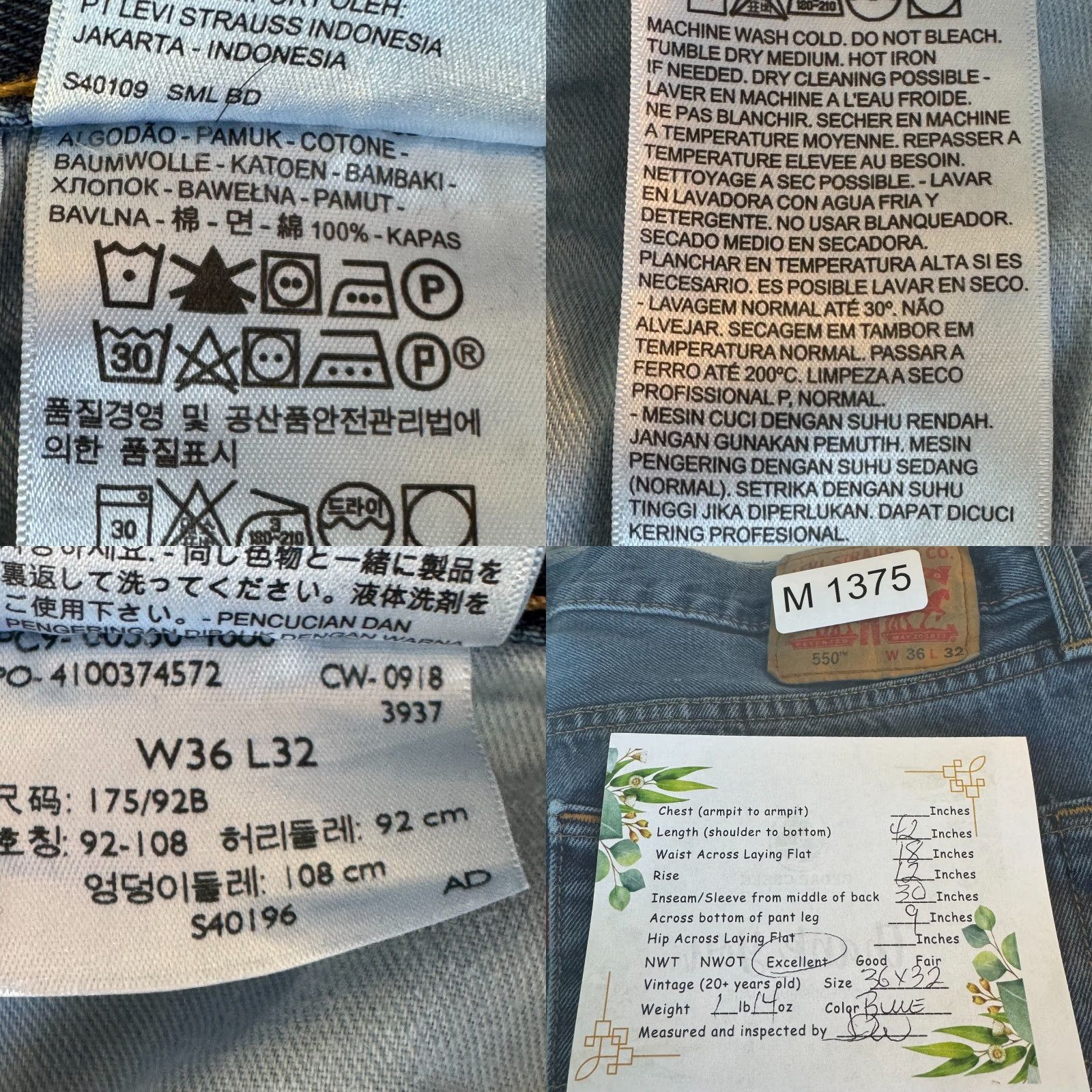 Levi's VINTAGE Levi’s 550 Jeans Men’s 36 x 32 Blue Denim Mid Rise Relaxed Straight Leg Jeans Size US 36 / EU 52 - 9 Thumbnail