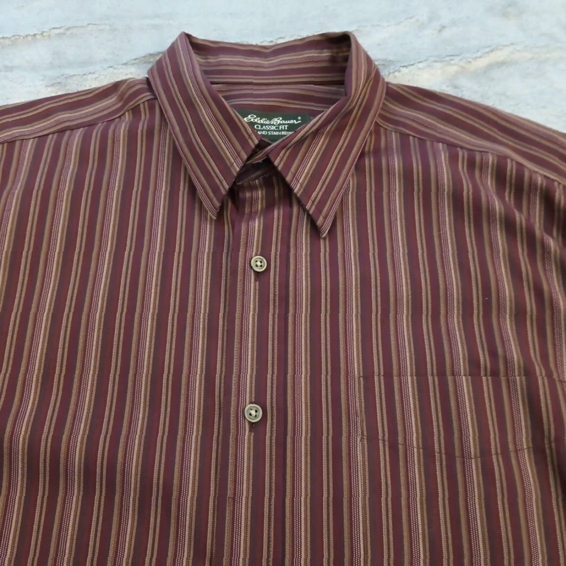 Eddie Bauer Eddie Bauer Shirt Mens Large Brown Striped Long Sleeve Button-Up Classic Fit Gentlemen Mens Brown Striped Shirt Size US L / EU 52-54 / 3 - 2 Thumbnail