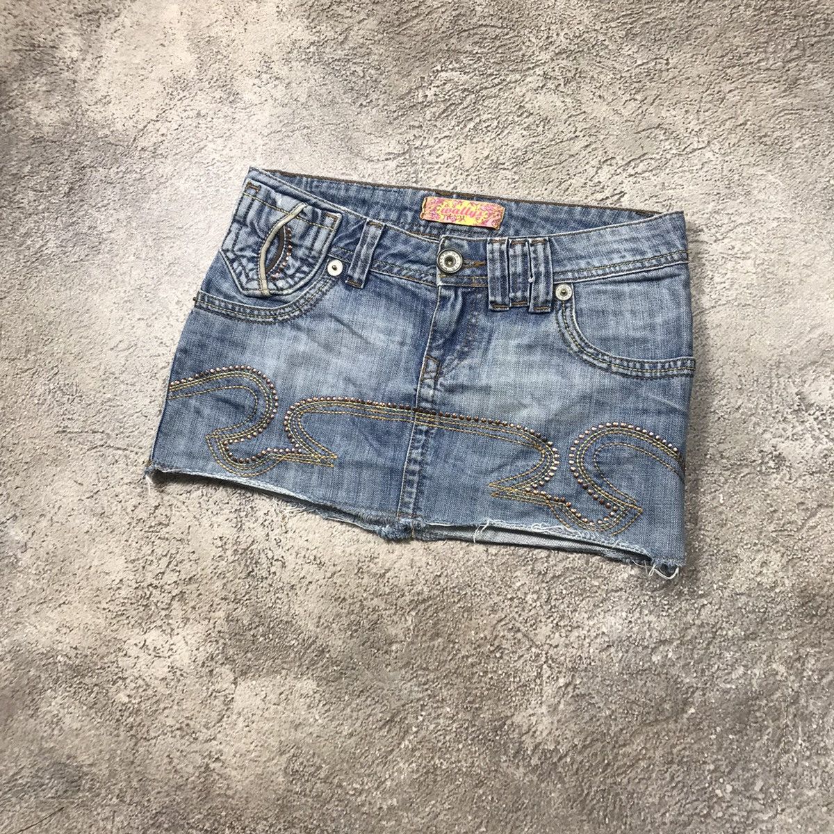 Vintage Y2K Vintage Mini Skirt Faded Blue Embroidered Streetwear 29 Size 29" - 2 Thumbnail