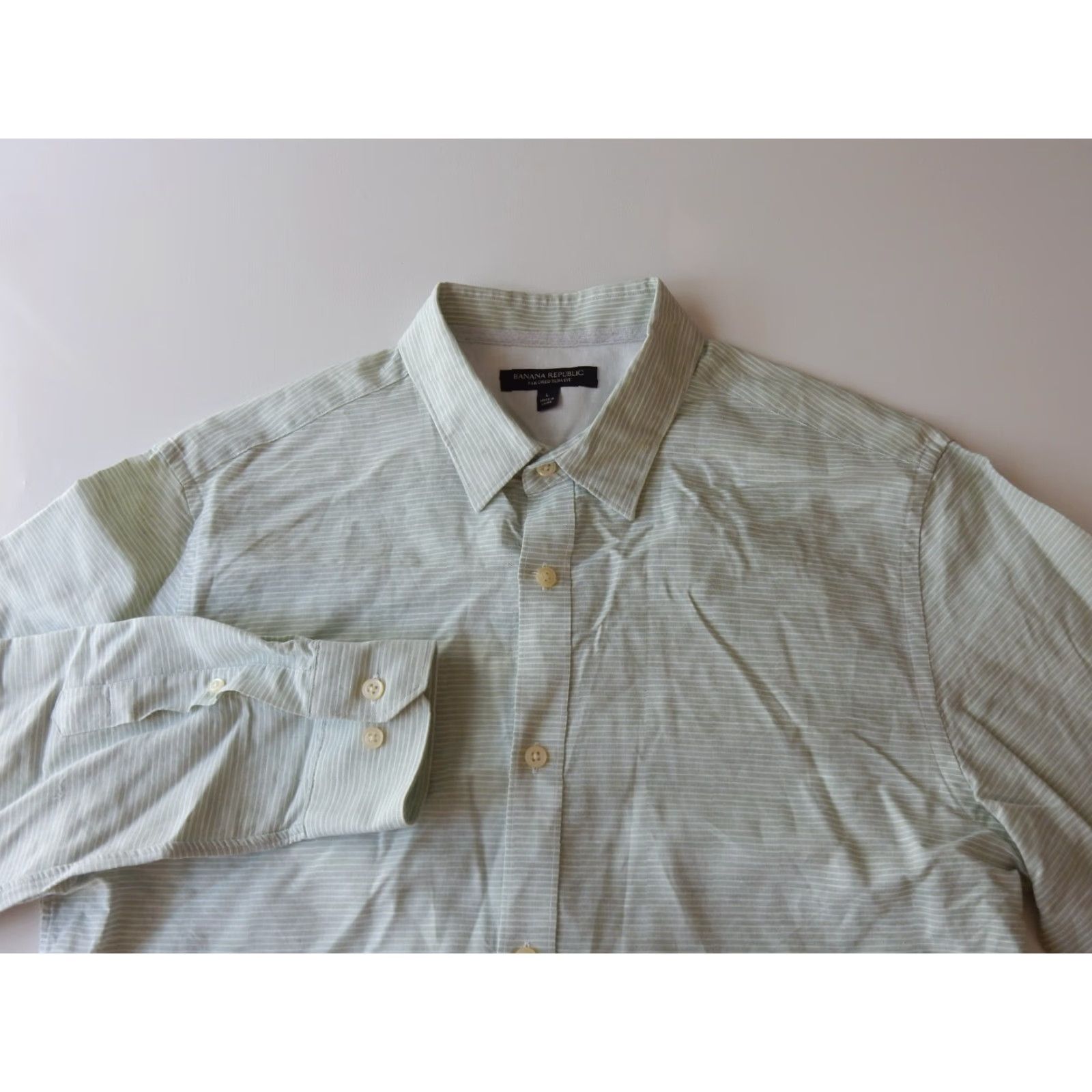 Banana Republic Banana Republic Men’s Linen Blend Button Front Shirt Slim Fit Size L Green Striped Long Sleeve Shirt Mens Size US M / EU 48-50 / 2 - 2 Thumbnail