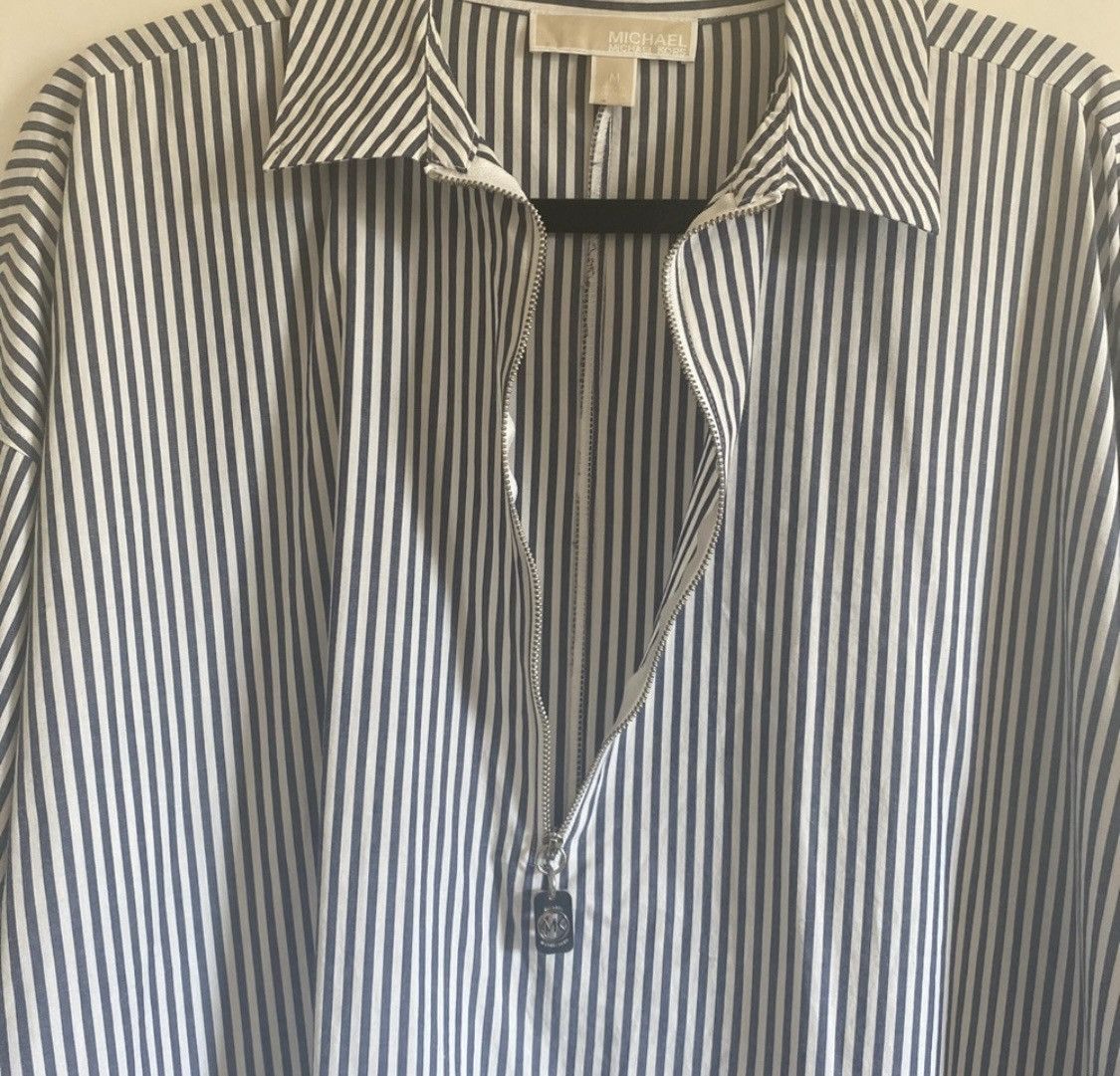 Michael Kors MICHAEL KORS STRIPED HALF ZIP 3/4 SLEEVE TOP BLOUSE Size M / US 6-8 / IT 42-44 - 4 Thumbnail
