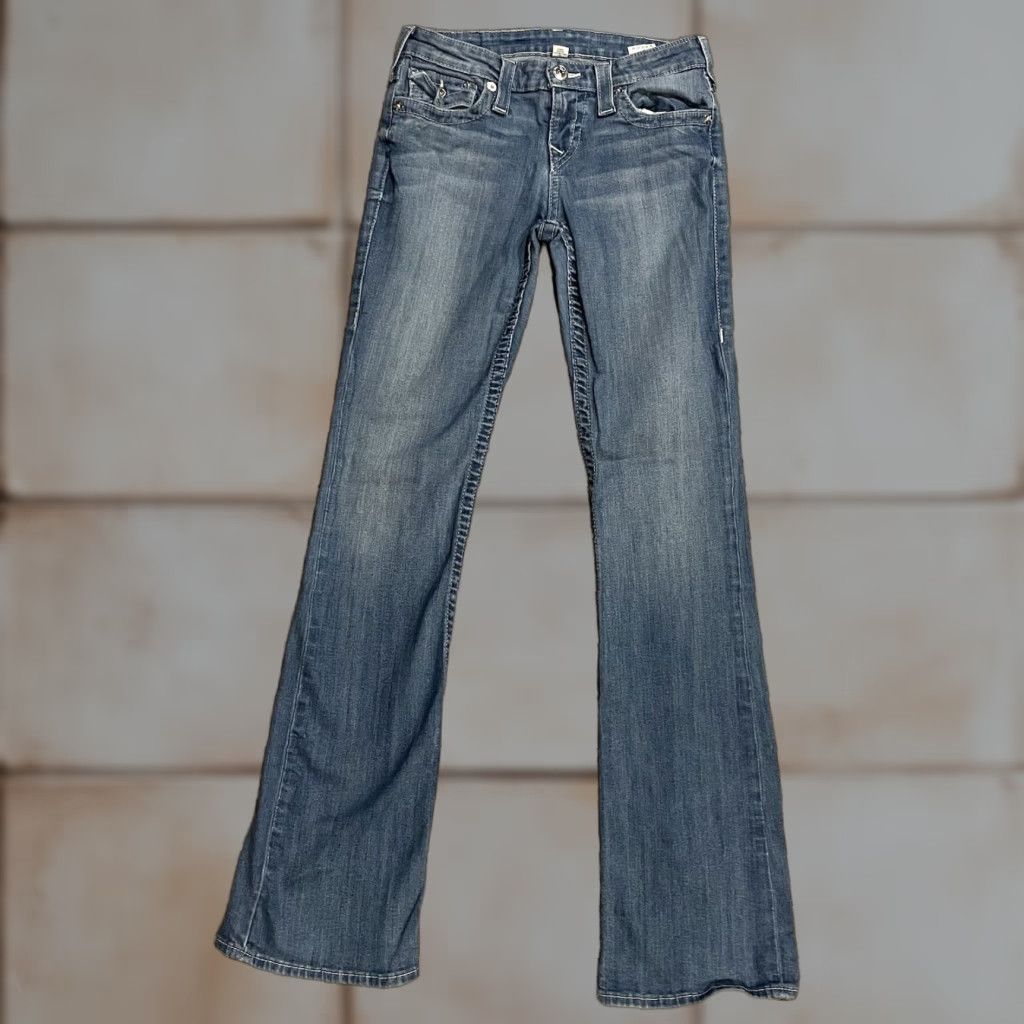 True Religion True Religion Jeans Womens Boot Cut 28 Horseshoe Flap Pockets Light Wash Sparkle Embroidered Logo 5-Pocket Denim Blue 90s World Tour Size 28" / US 6 / IT 42 - 1 Thumbnail