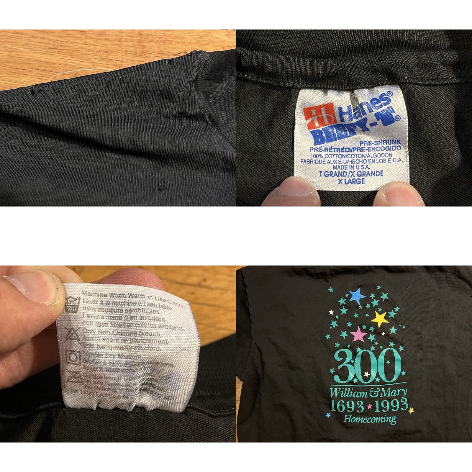 Hanes VINTAGE Hanes Beefy T-Shirt Black Mens XL 90s College William & Mary 300th Anniversary Homecoming 1993 Shirt Size US XL / EU 56 / 4 - 8 Thumbnail