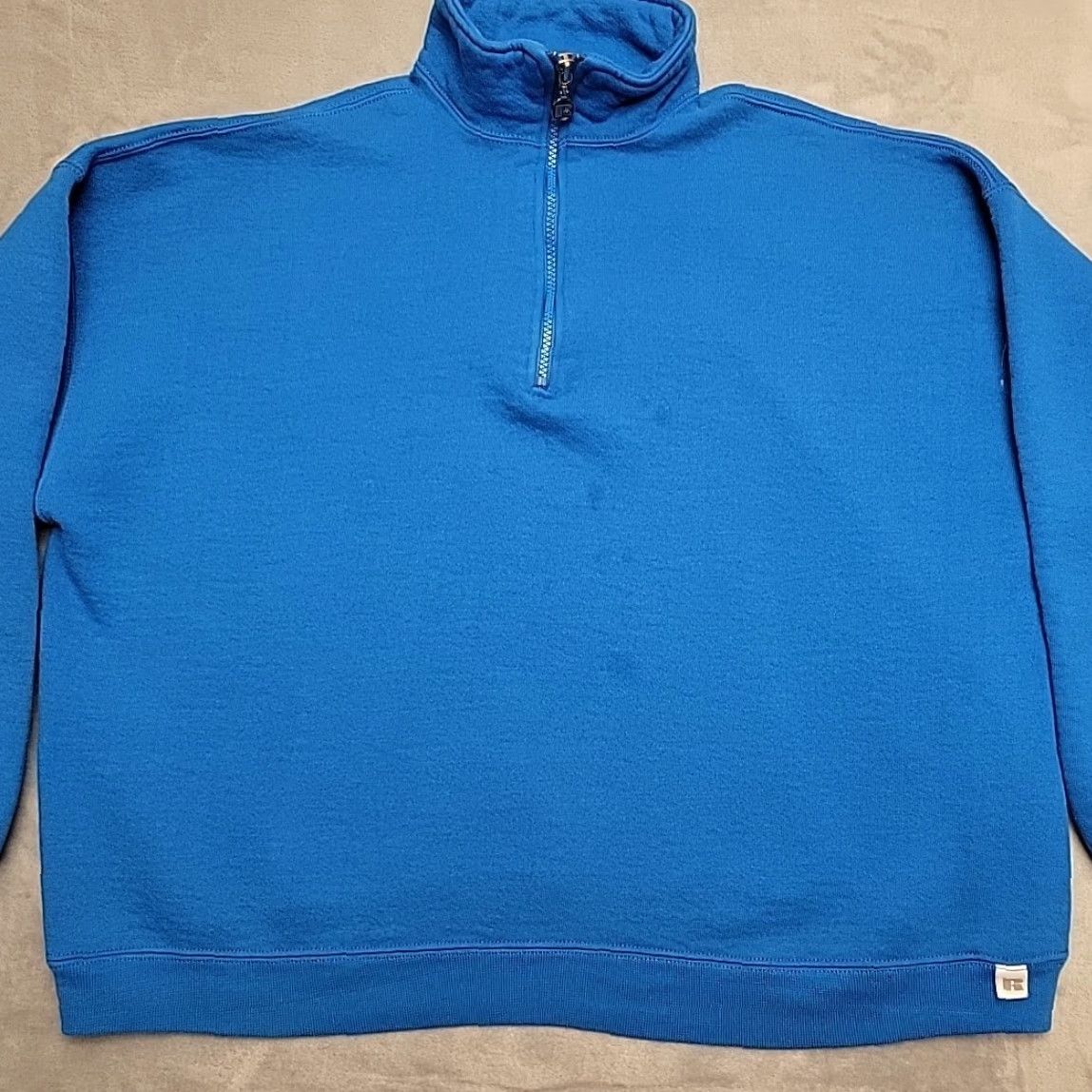 Russell Athletic VTG Russell Sweatshirt Mens XL Blue 1/4 Zip Cropped Made in USA Y2K Russell Athletic Sweatshirt MTG 90s USA American Mens XL Blue Size US XL / EU 56 / 4 - 2 Thumbnail