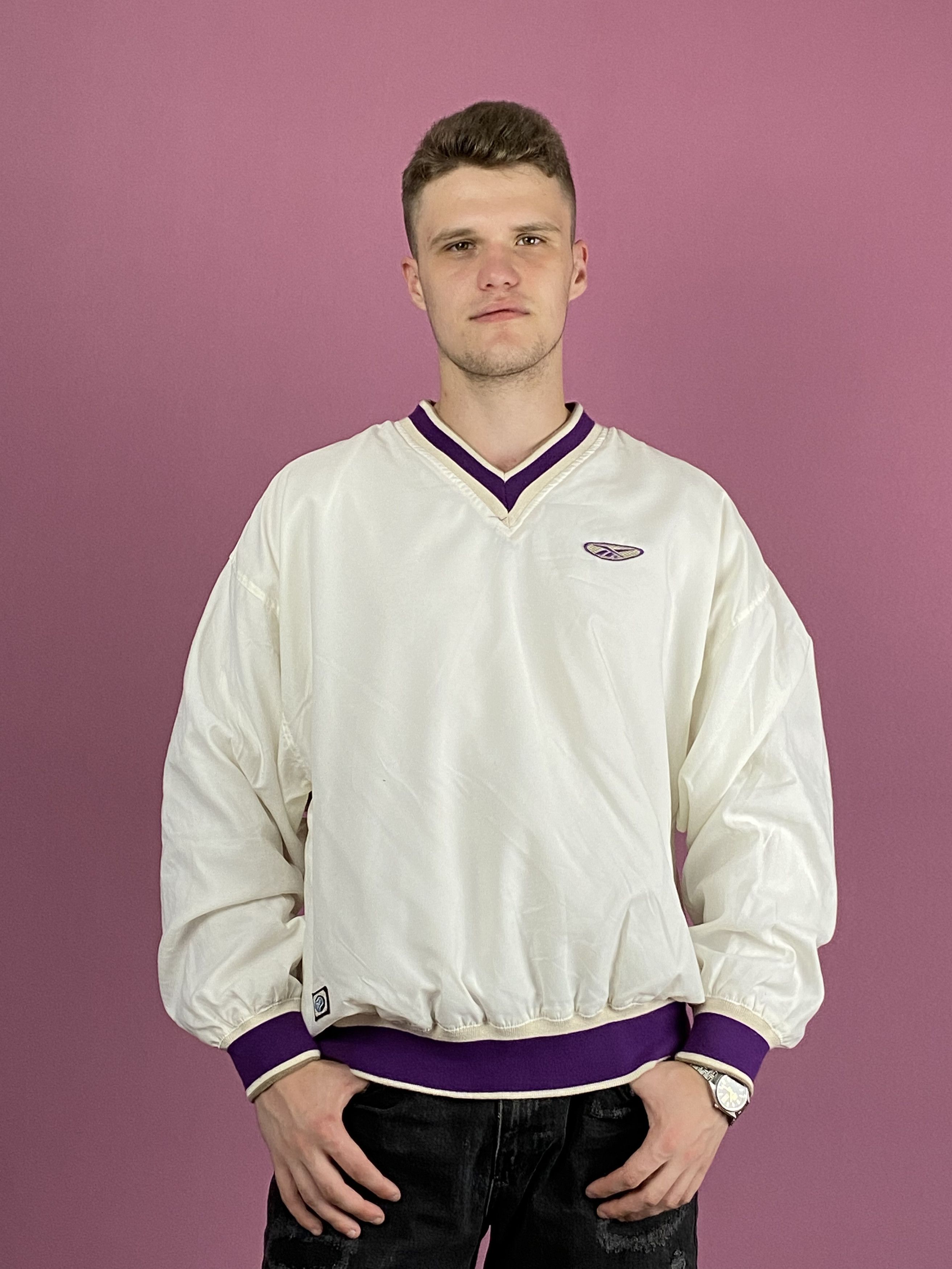 Reebok × Vintage Reebok Vintage Men's Windbreaker Jacket - L White Sweatshirt Size US L / EU 52-54 / 3 - 1 Thumbnail