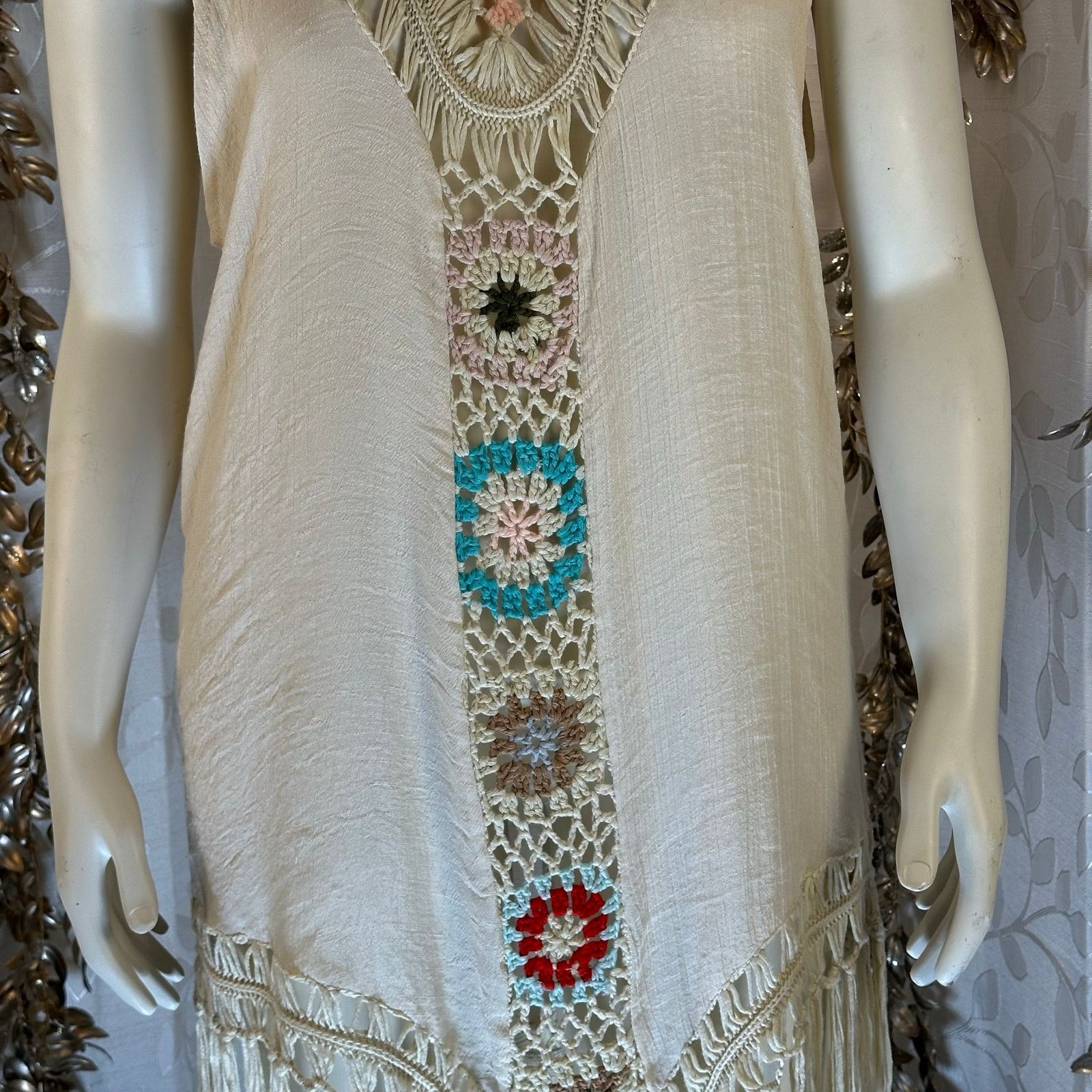 Other Negs Women’s Crochet Fringe Tunic Cover Up Cream Medium Larg Size ONE SIZE - 4 Thumbnail