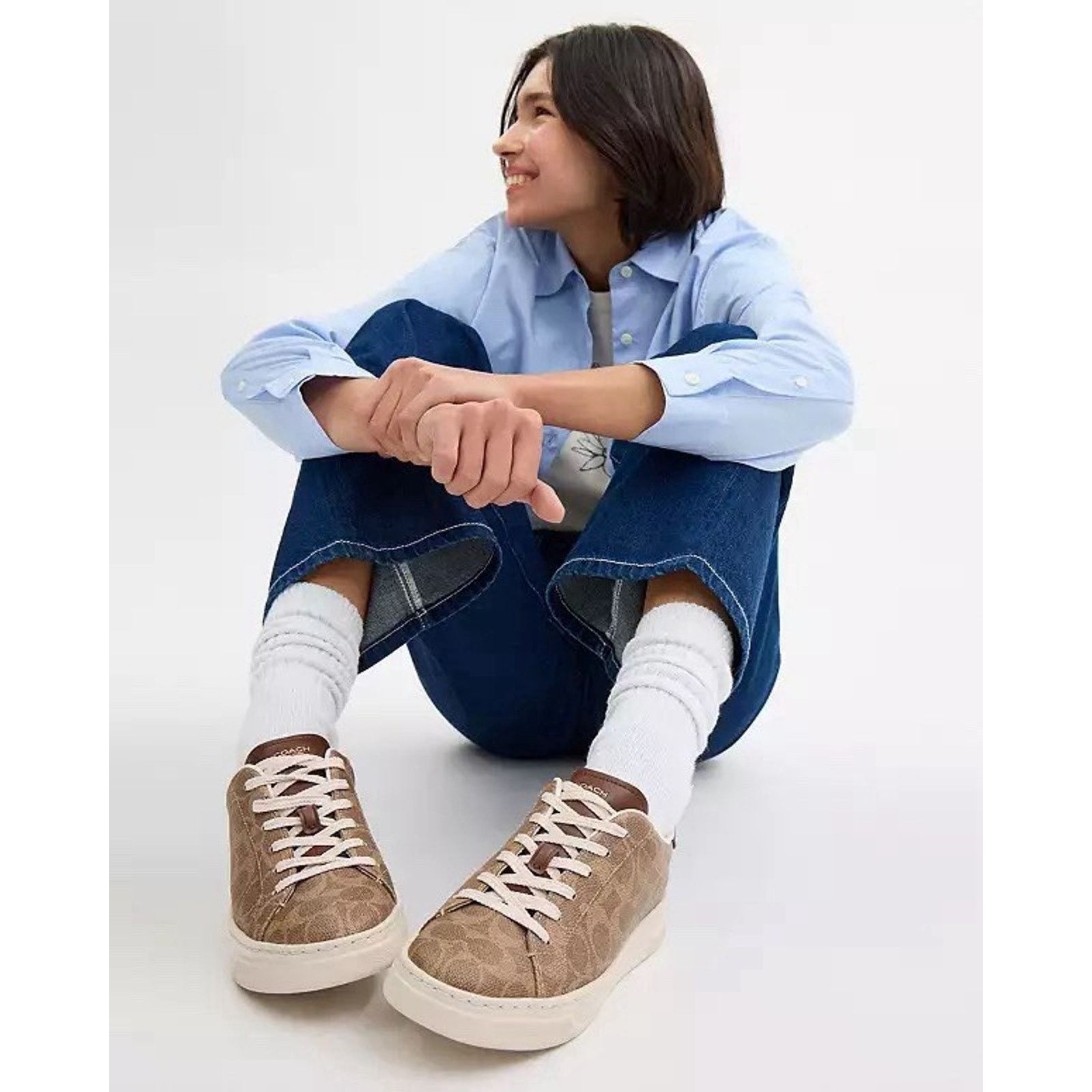 Coach NEW COACH Women's High Line Sneaker Canvas CW970 Brown Khaki Size US 5.5 / IT 35.5 - 8 Thumbnail