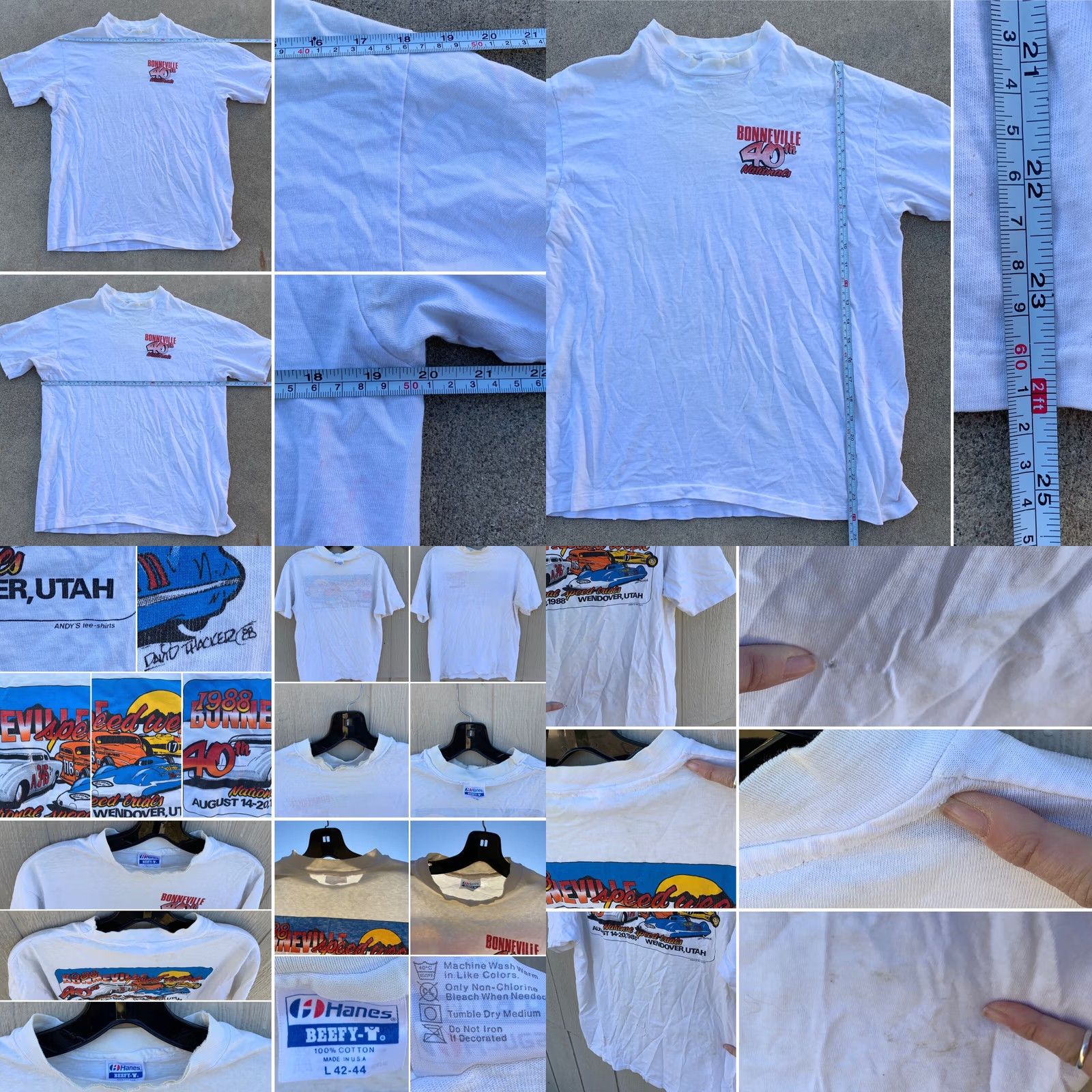 Hanes Vintage Hanes Bonneville 1988 Speed Week T-Shirt L White 80s Graphic Print Crew Neck Short Sleeve Men’s BEEFY-T Js Jersey Cotton Casual Vintage Shirt Size US L / EU 52-54 / 3 - 8 Thumbnail