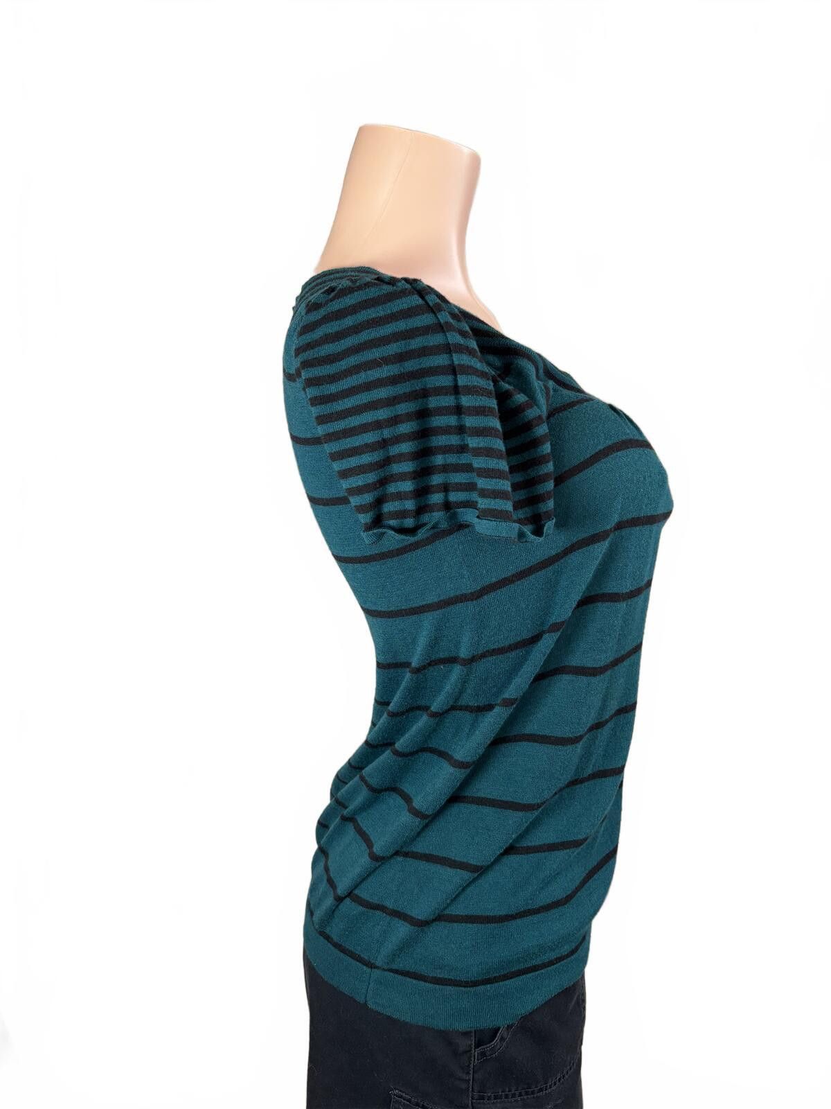 Mossimo Y2K Goth Teal Black Striped Scoop Neck Knit Top Medium Size M / US 6-8 / IT 42-44 - 3 Thumbnail